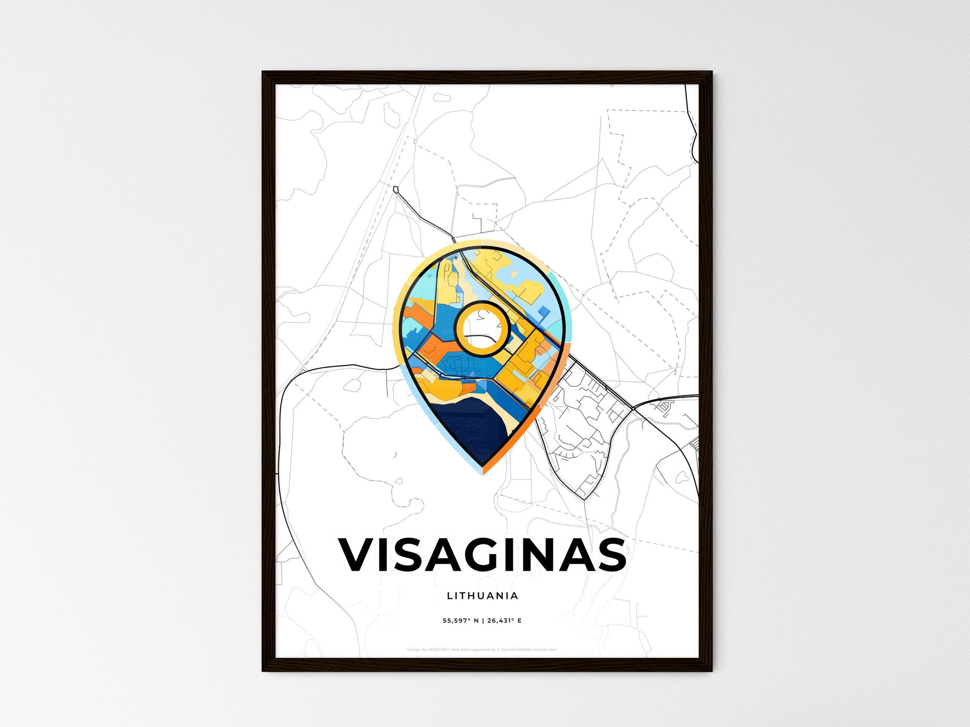 Visaginas Lithuania wedding art map with pointer icon