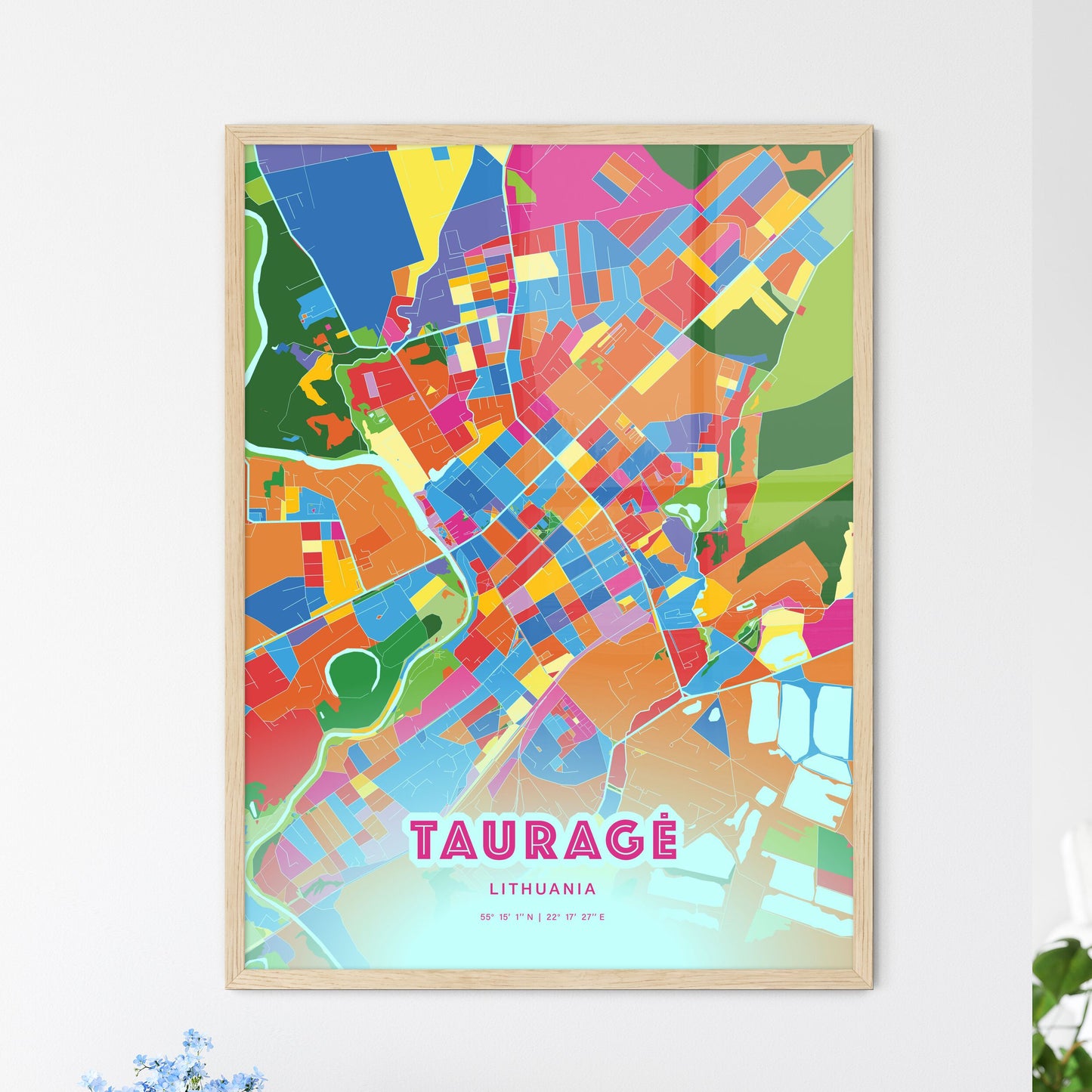 Colorful TAURAGĖ LITHUANIA Fine Art Map Crazy Colors