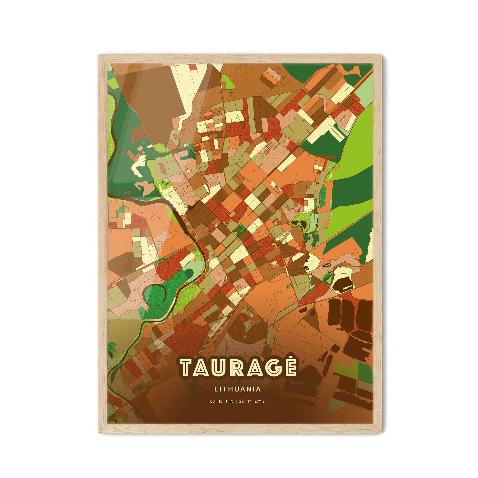 Colorful TAURAGĖ LITHUANIA Fine Art Map Farmhouse