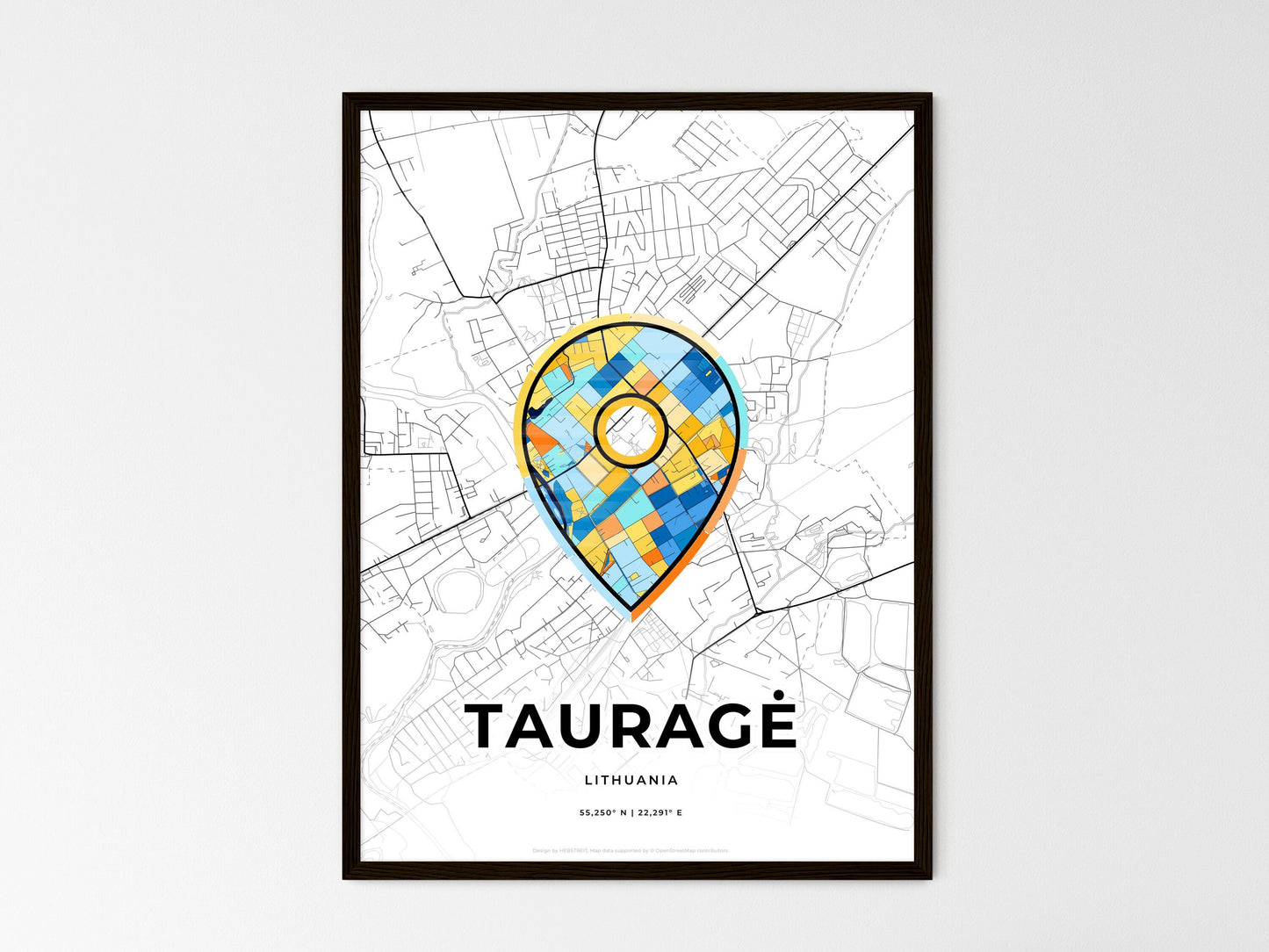 Tauragė Lithuania wedding art map with pointer icon