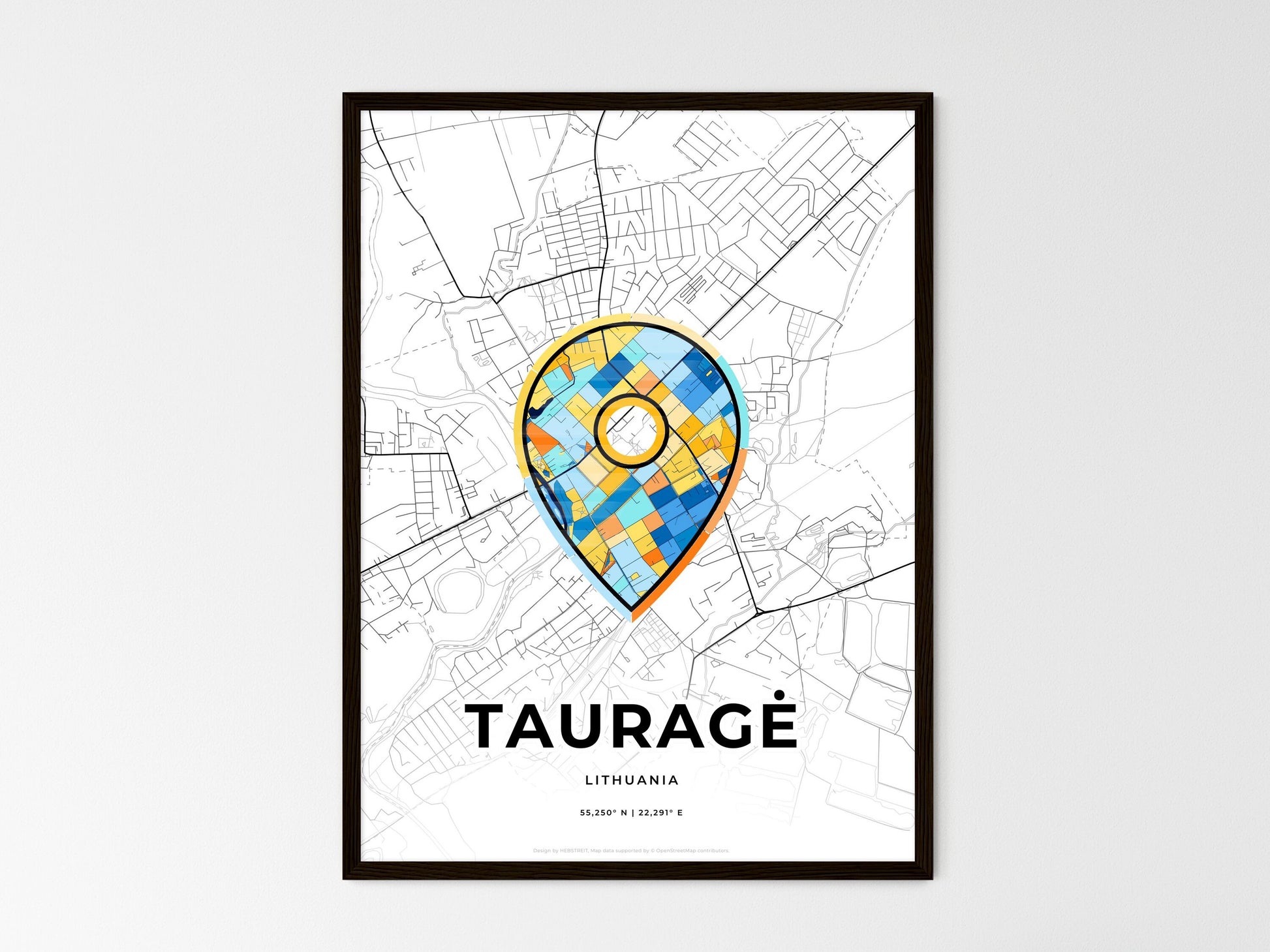 Tauragė Lithuania wedding art map with pointer icon