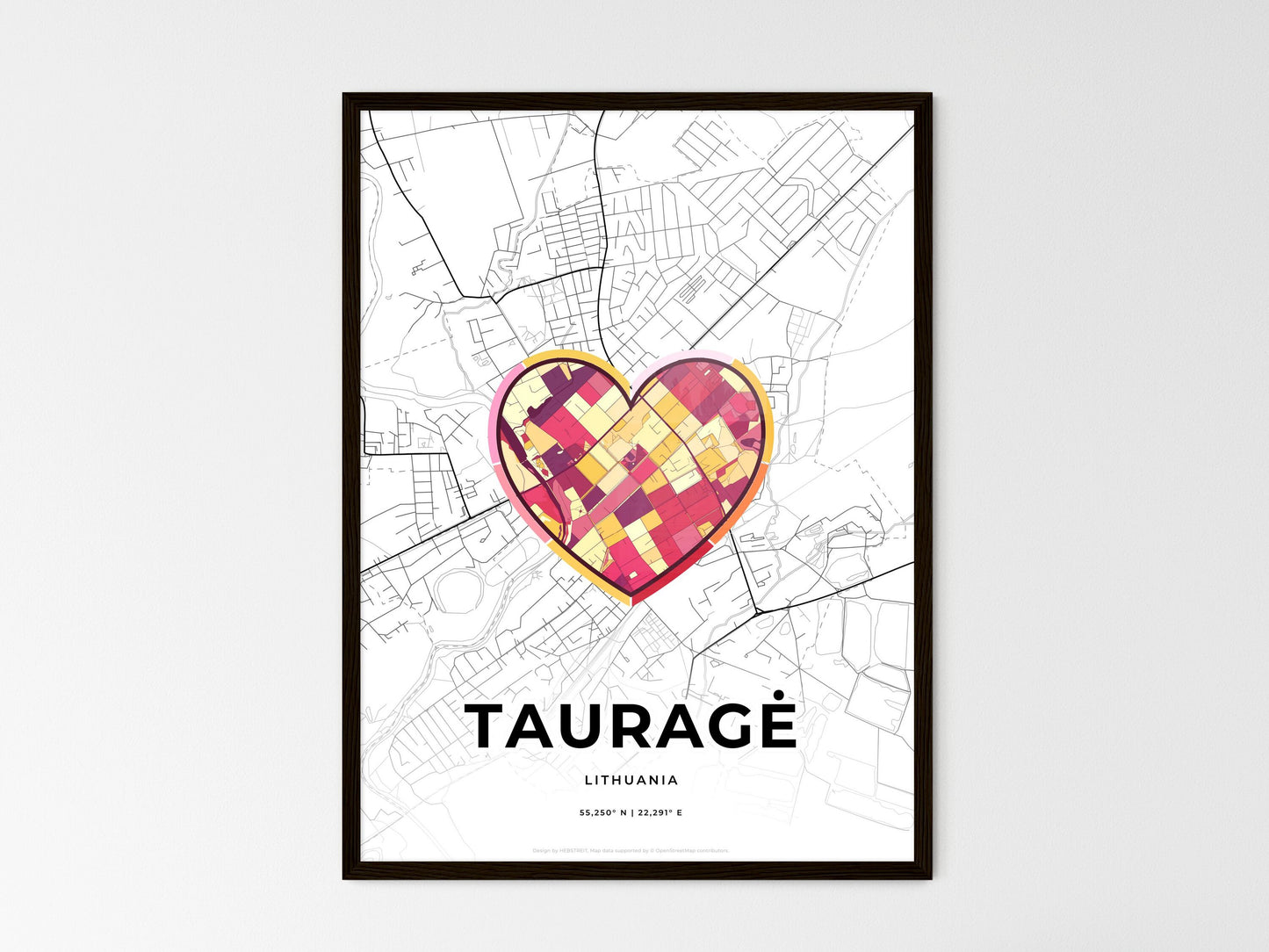 Tauragė Lithuania wedding art map with heart icon