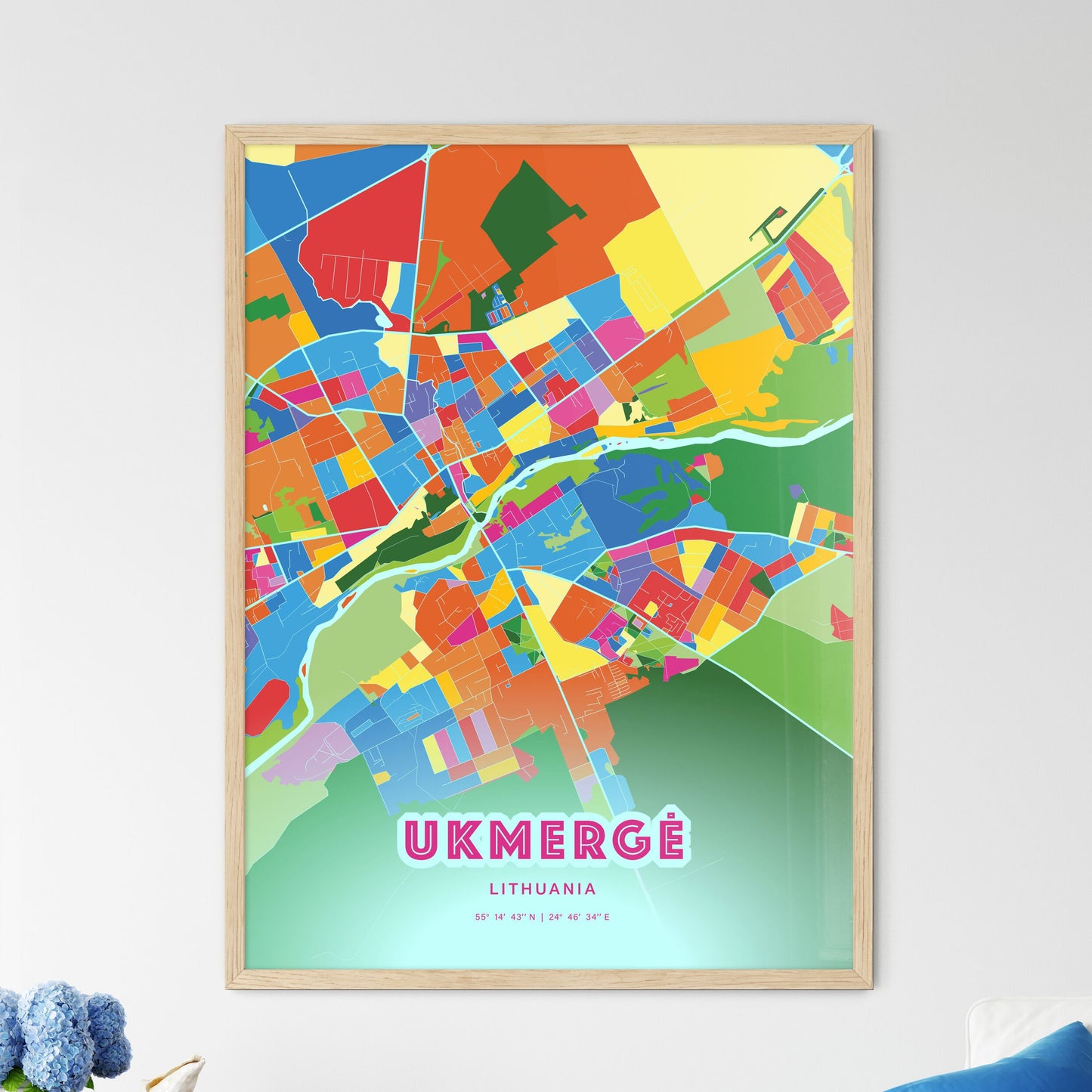 Colorful UKMERGĖ LITHUANIA Fine Art Map Crazy Colors