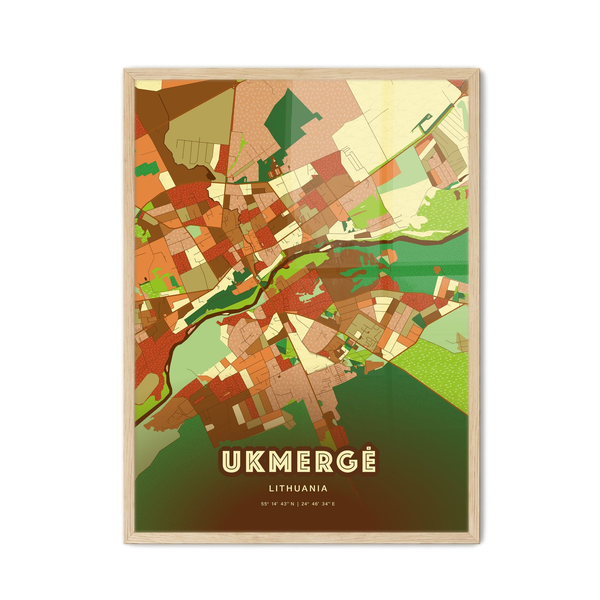 Colorful UKMERGĖ LITHUANIA Fine Art Map Farmhouse