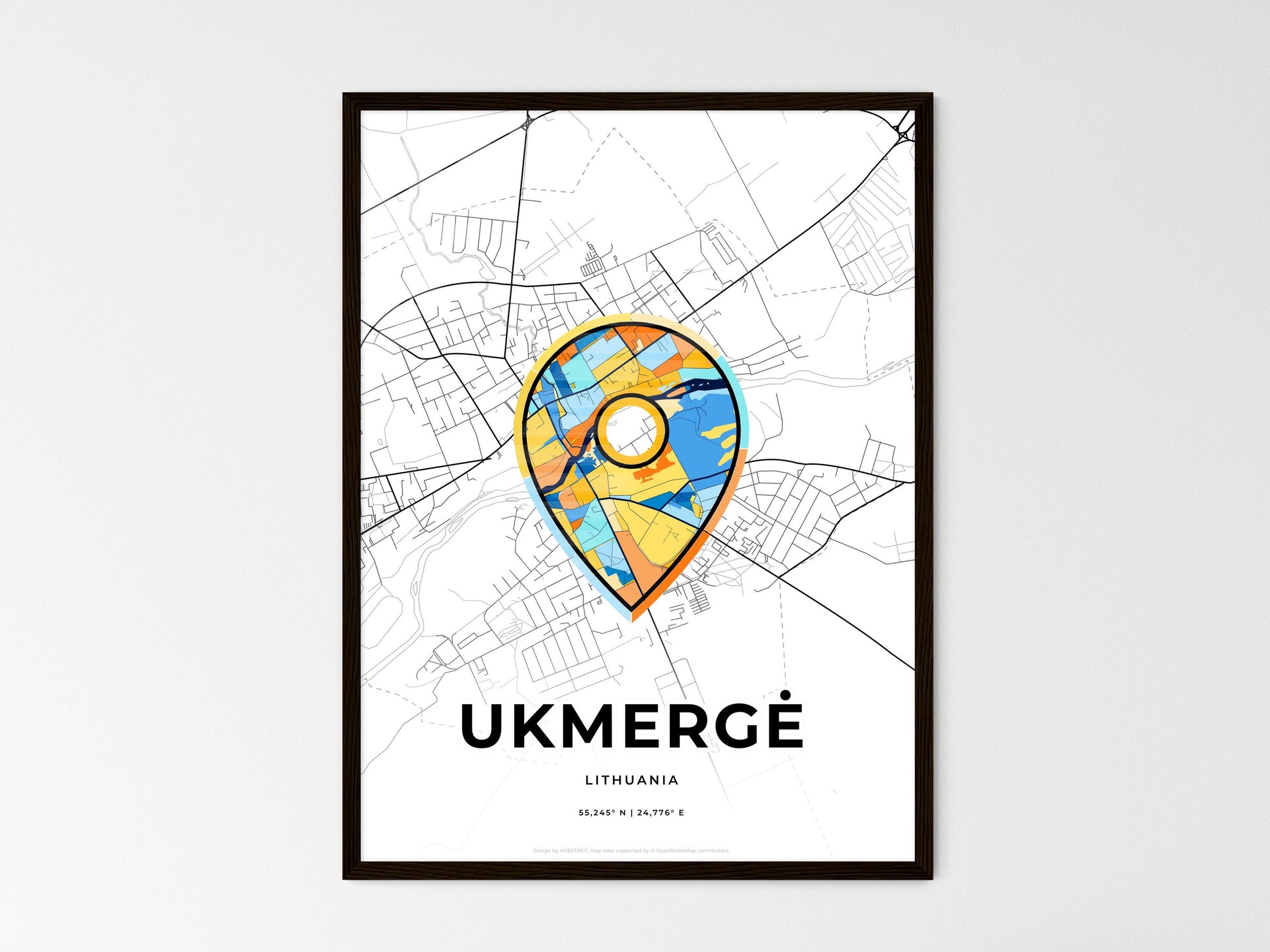 Ukmergė Lithuania wedding art map with pointer icon