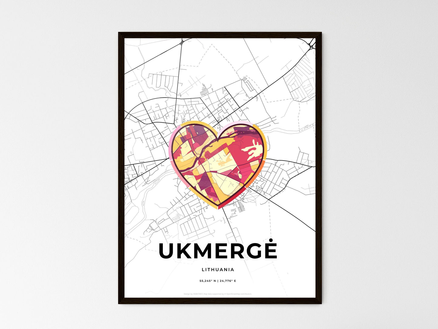 Ukmergė Lithuania wedding art map with heart icon