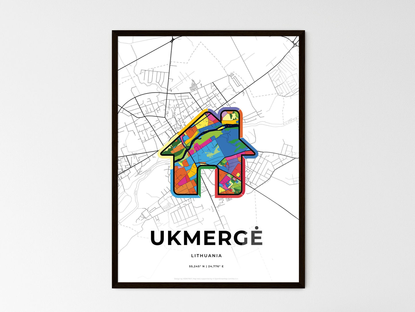 Ukmergė Lithuania wedding art map with home icon