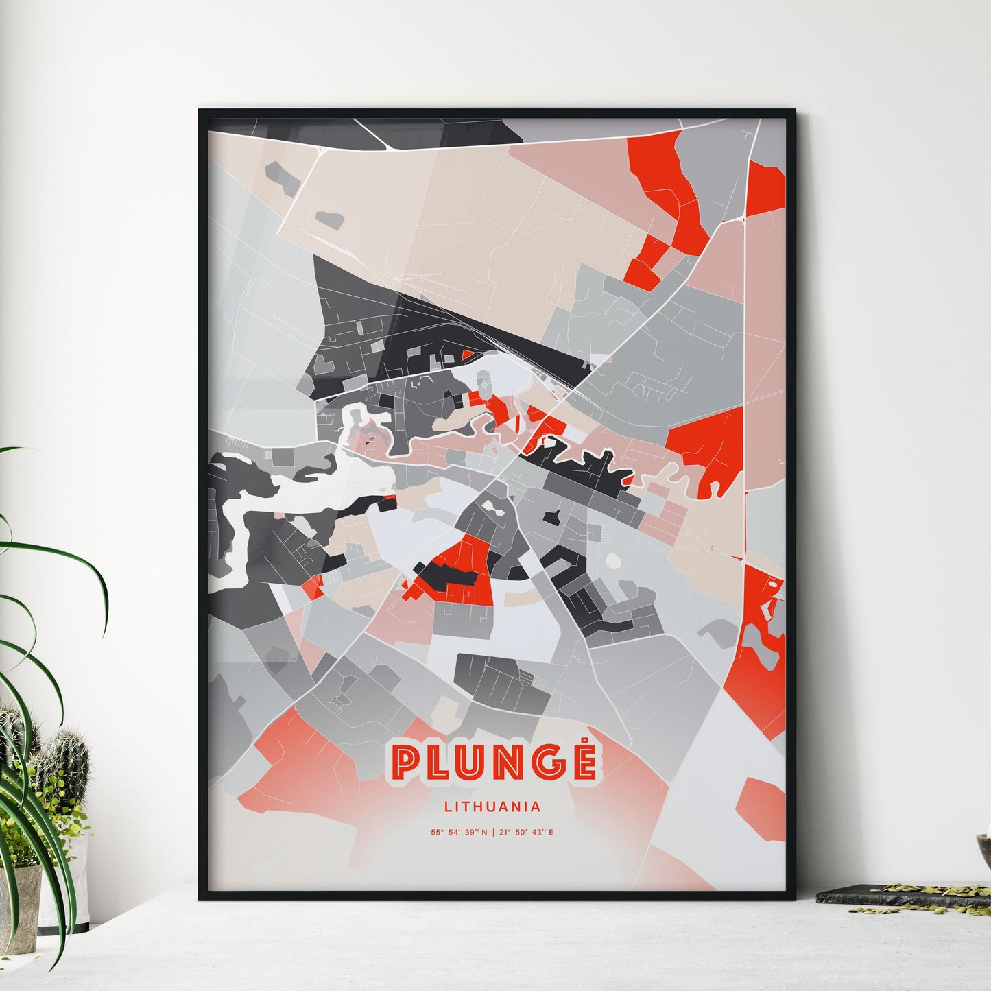 Colorful PLUNGĖ LITHUANIA Fine Art Map Modern