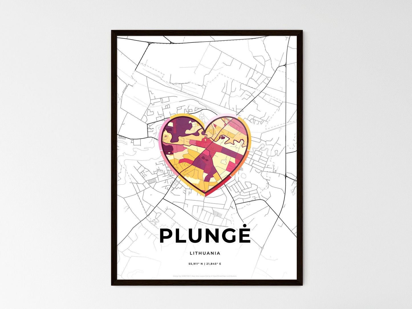 Plungė Lithuania wedding art map with heart icon