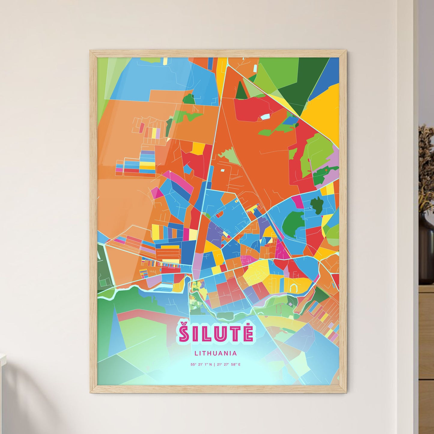 Colorful ŠILUTĖ LITHUANIA Fine Art Map Crazy Colors