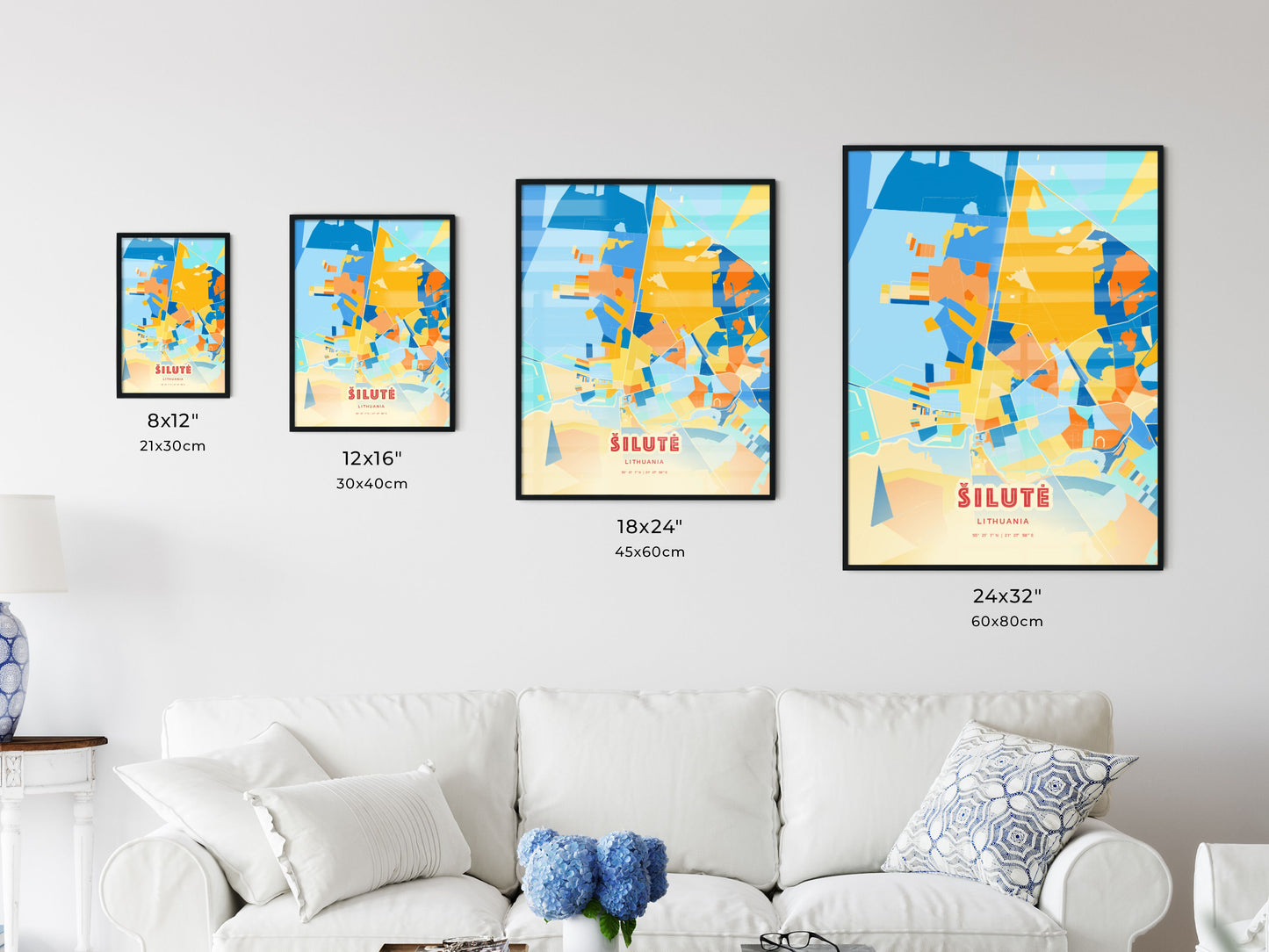 Colorful ŠILUTĖ LITHUANIA Fine Art Map Blue Orange