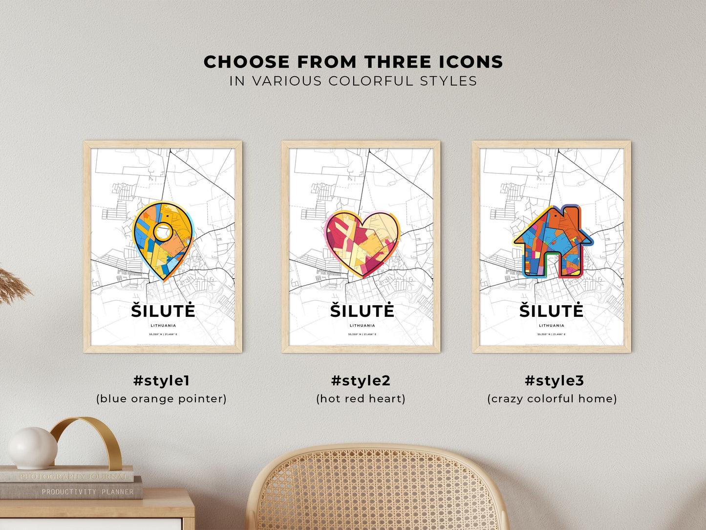 Šilutė Lithuania maps with colorful icons