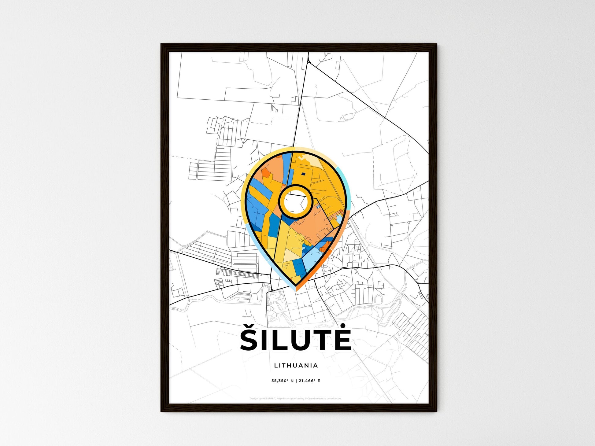 Šilutė Lithuania wedding art map with pointer icon