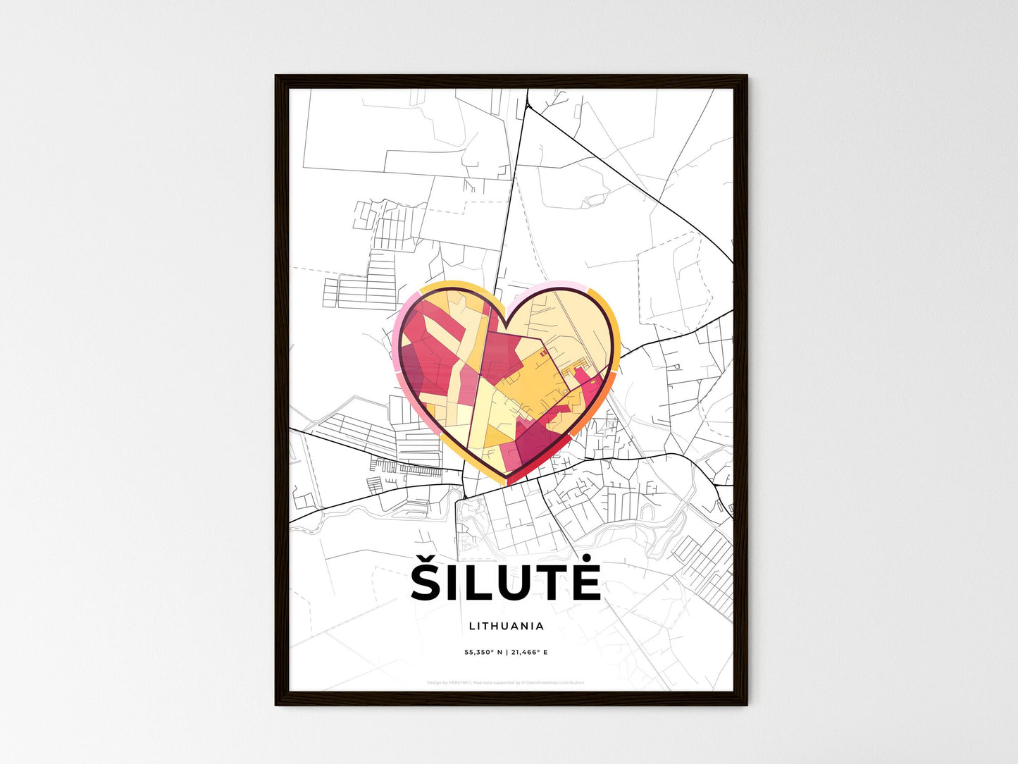 Šilutė Lithuania wedding art map with heart icon