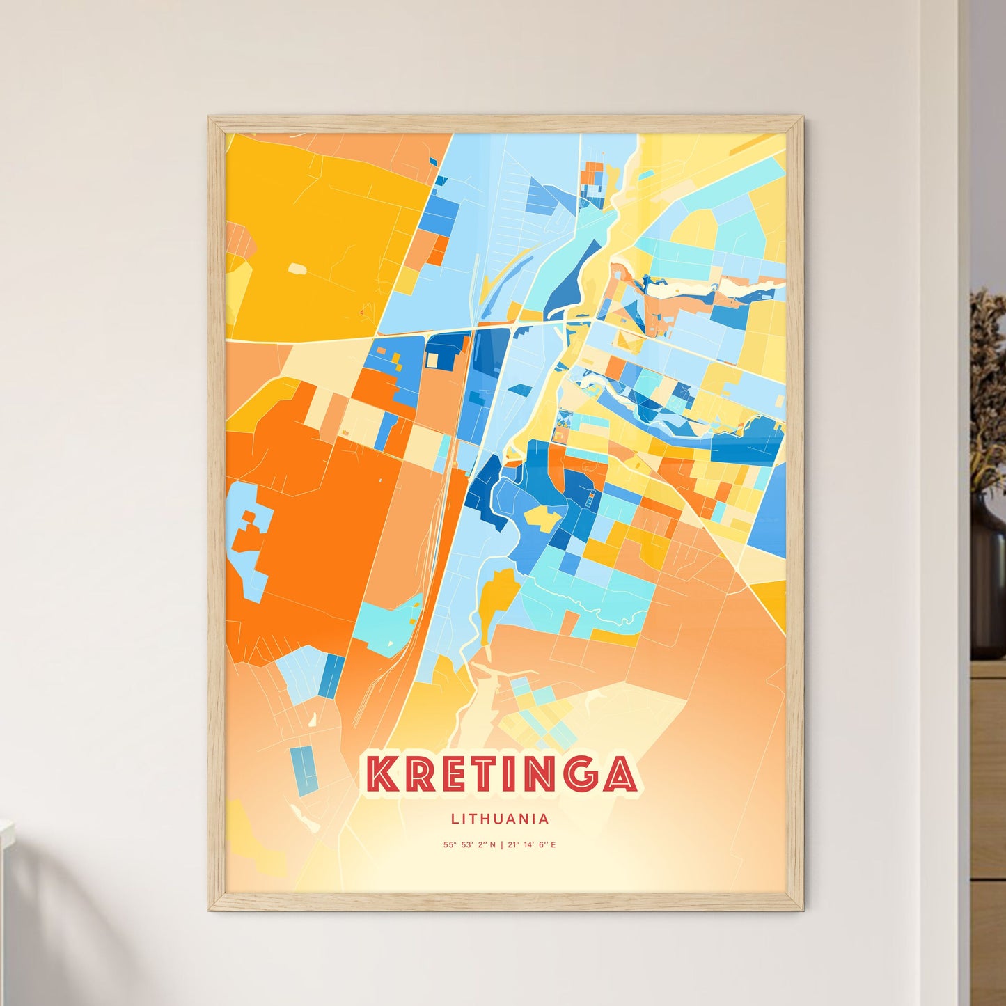 Colorful KRETINGA LITHUANIA Fine Art Map Blue Orange