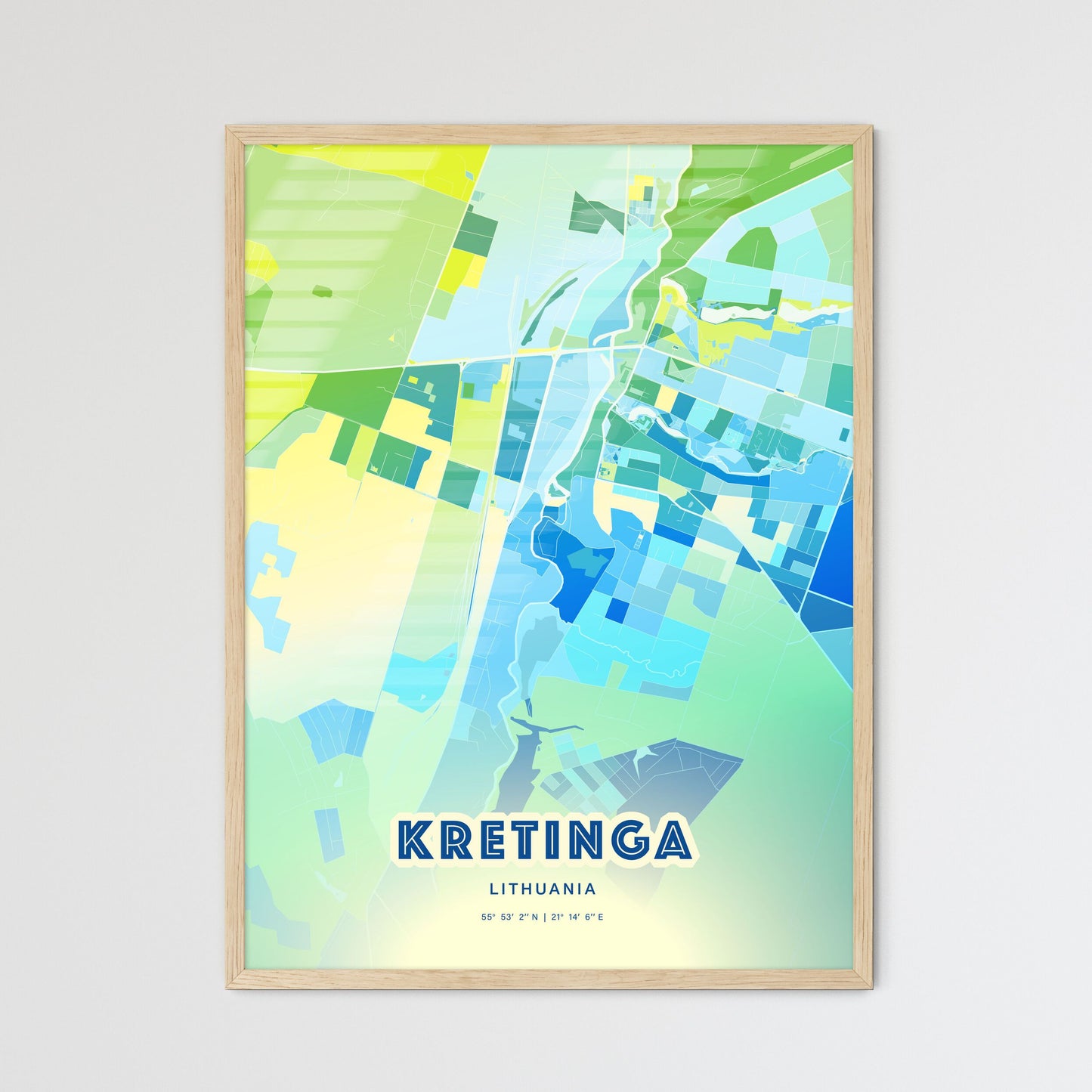 Colorful KRETINGA LITHUANIA Fine Art Map Cool Blue