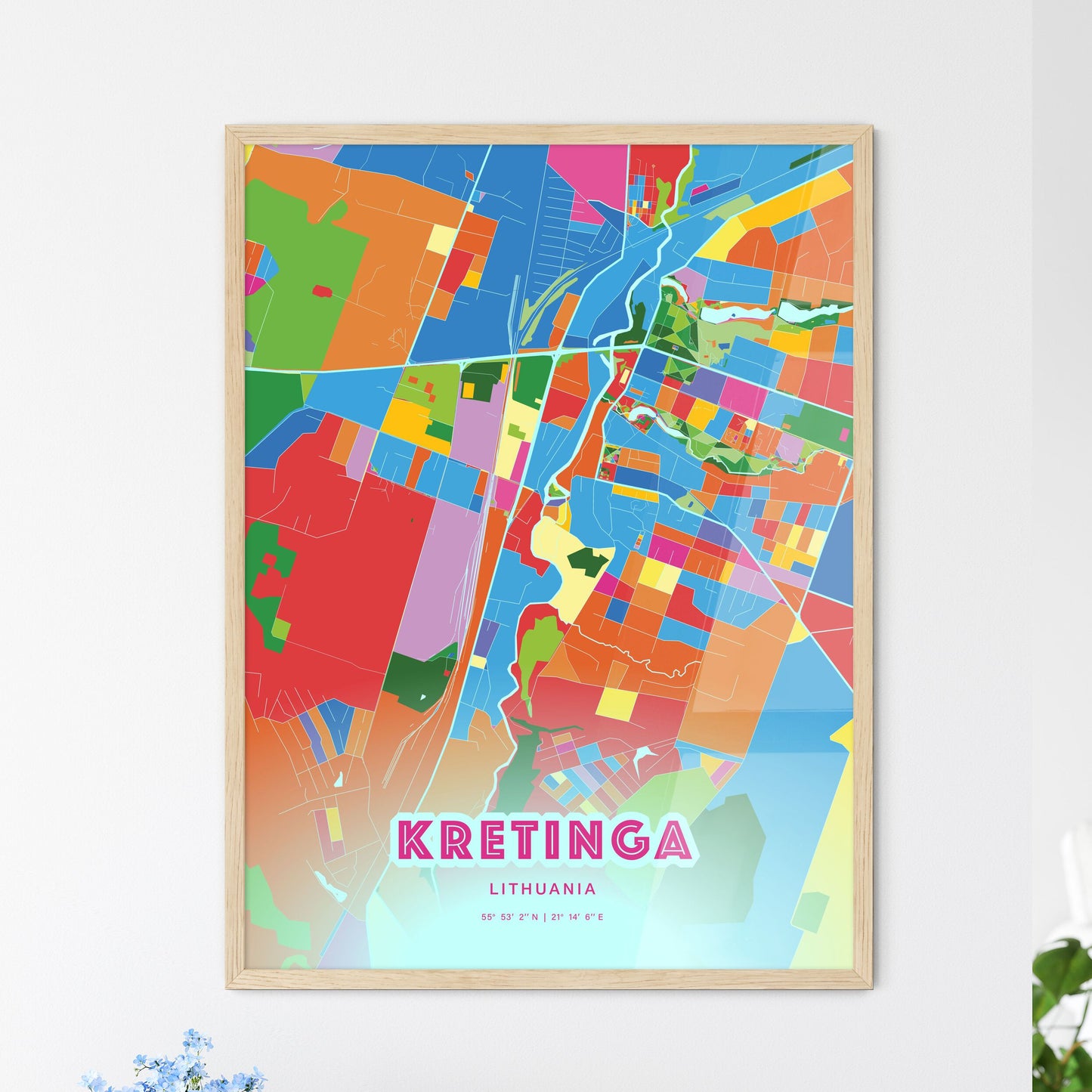 Colorful KRETINGA LITHUANIA Fine Art Map Crazy Colors