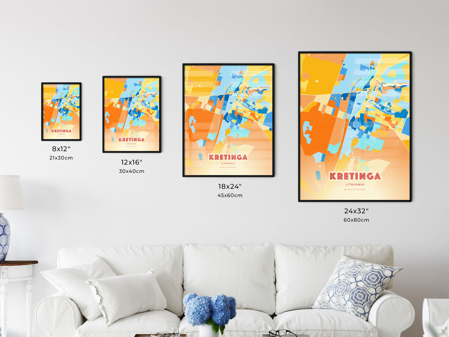 Colorful KRETINGA LITHUANIA Fine Art Map Blue Orange