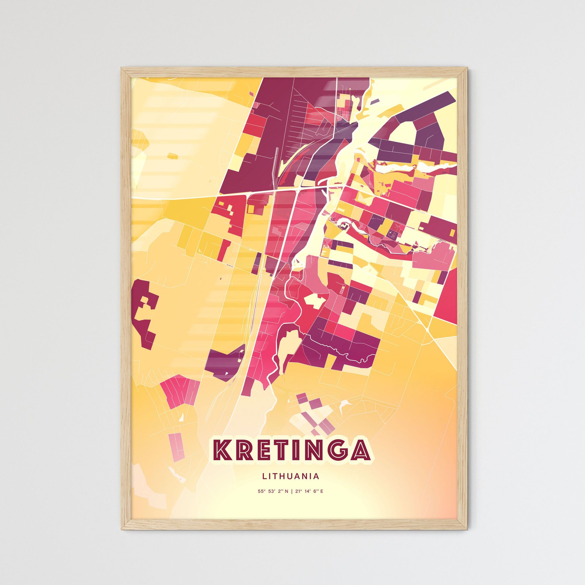 Colorful KRETINGA LITHUANIA Fine Art Map Hot Red