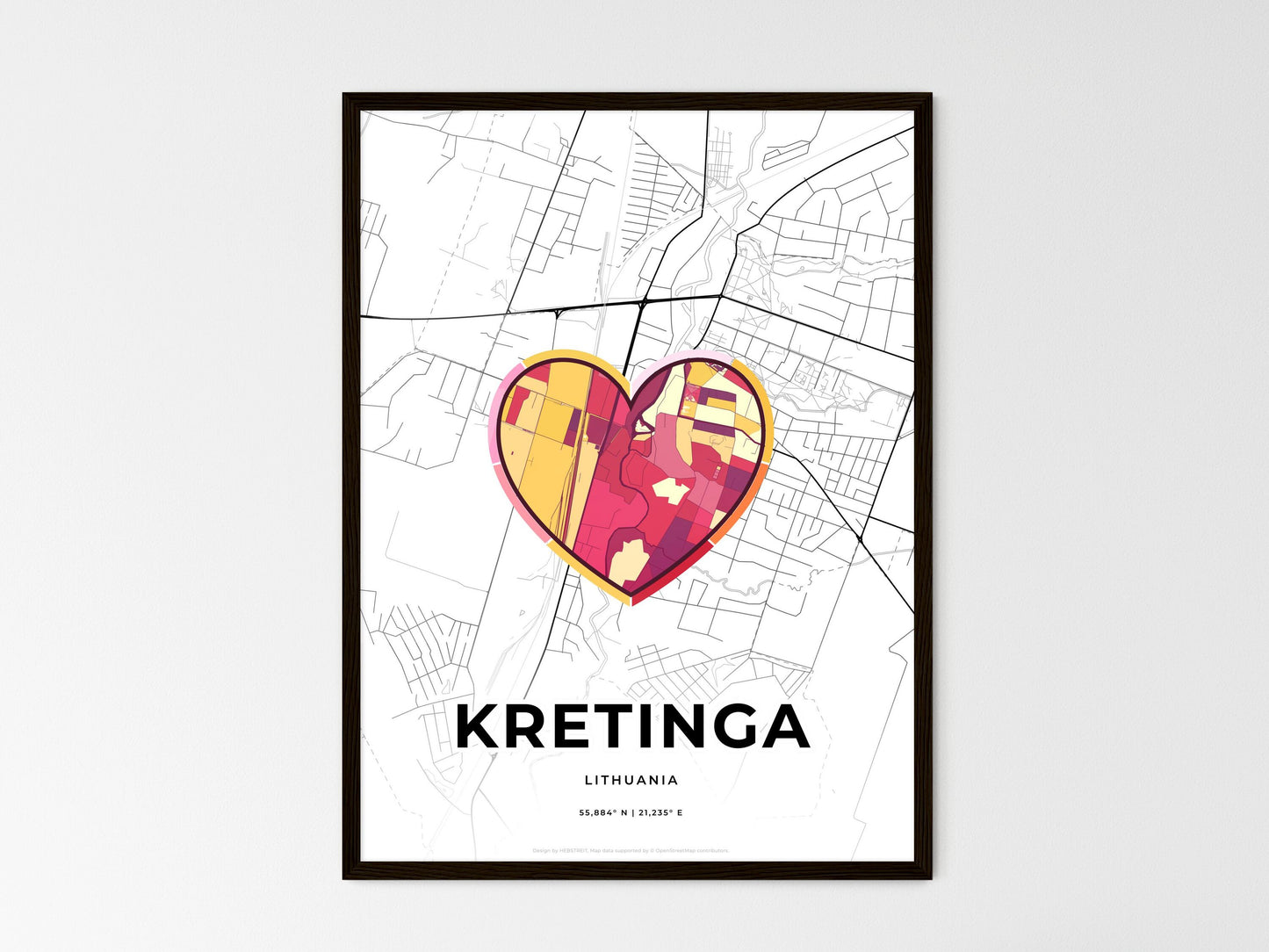 Kretinga Lithuania wedding art map with heart icon