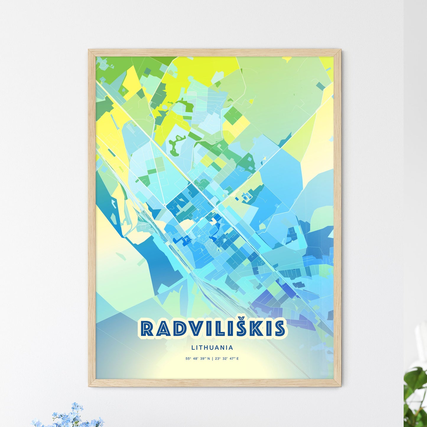 Colorful RADVILIŠKIS LITHUANIA Fine Art Map Cool Blue