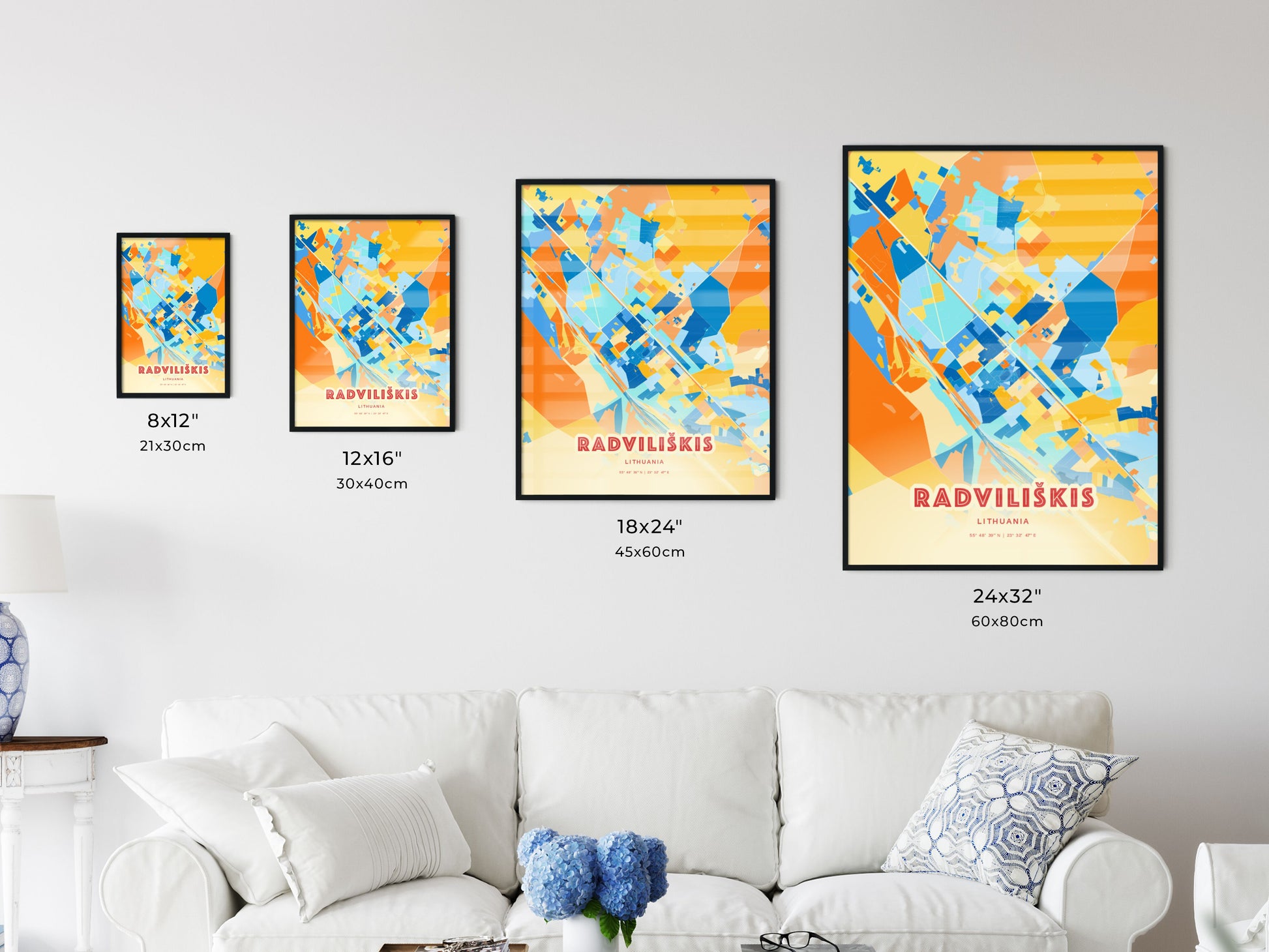 Colorful RADVILIŠKIS LITHUANIA Fine Art Map Blue Orange