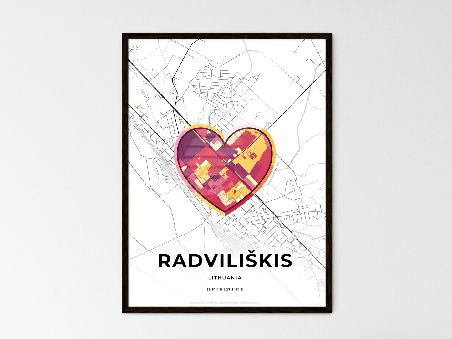 Radviliškis Lithuania wedding art map with heart icon