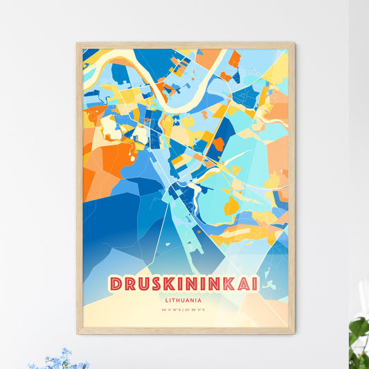 Colorful DRUSKININKAI LITHUANIA Fine Art Map Blue Orange