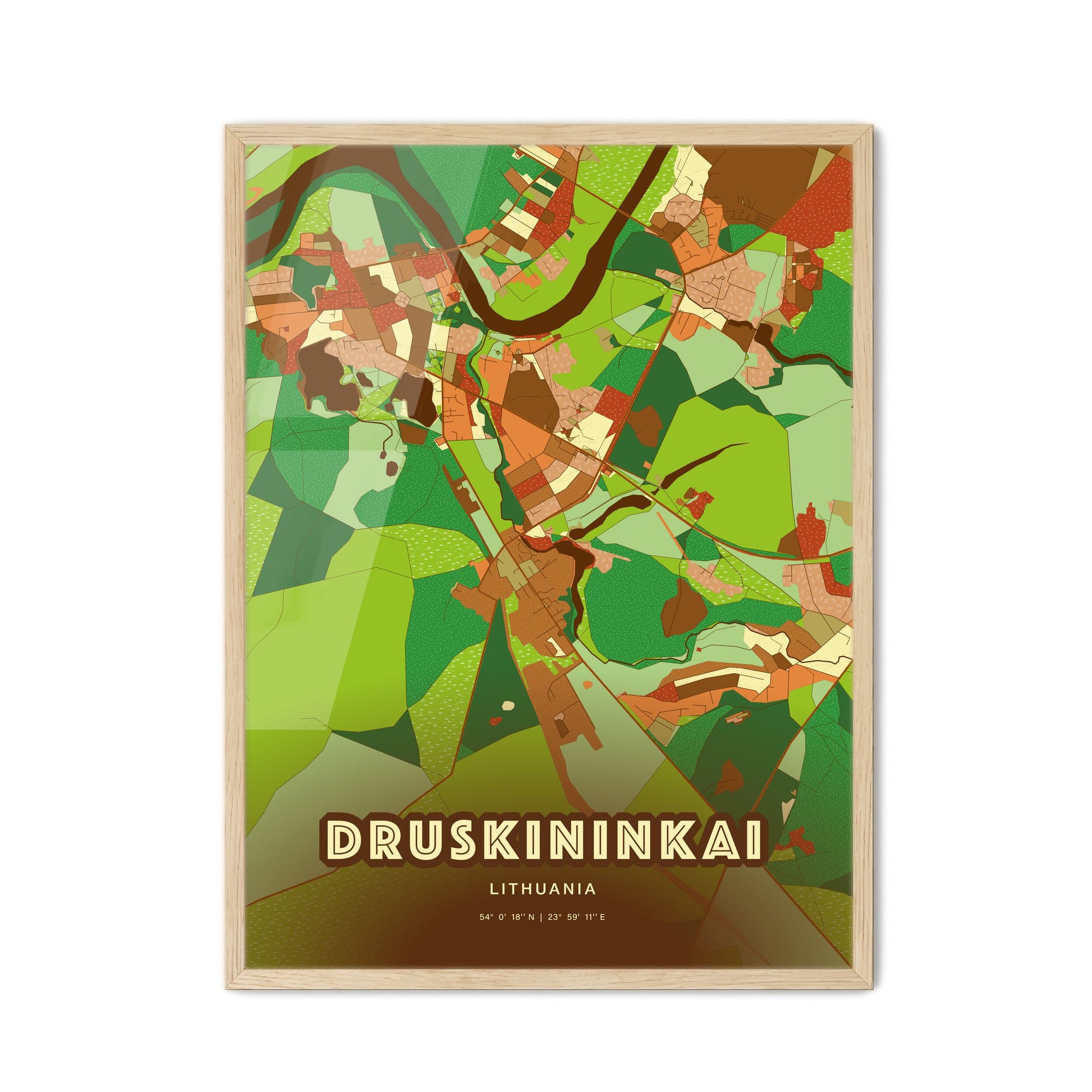 Colorful DRUSKININKAI LITHUANIA Fine Art Map Farmhouse