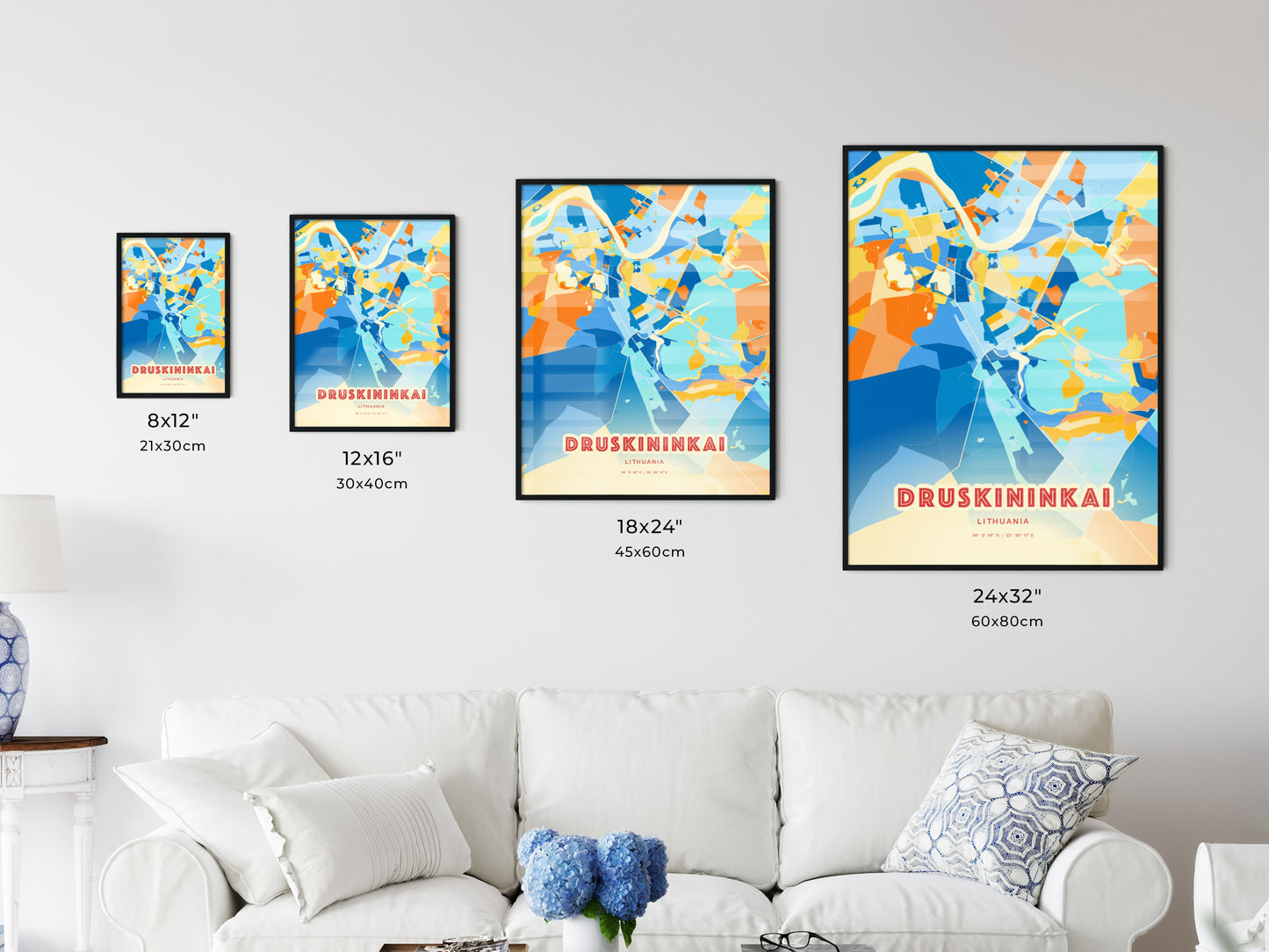 Colorful DRUSKININKAI LITHUANIA Fine Art Map Blue Orange