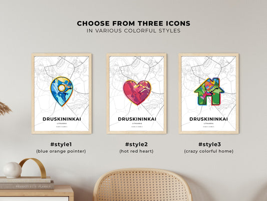 Druskininkai Lithuania maps with colorful icons