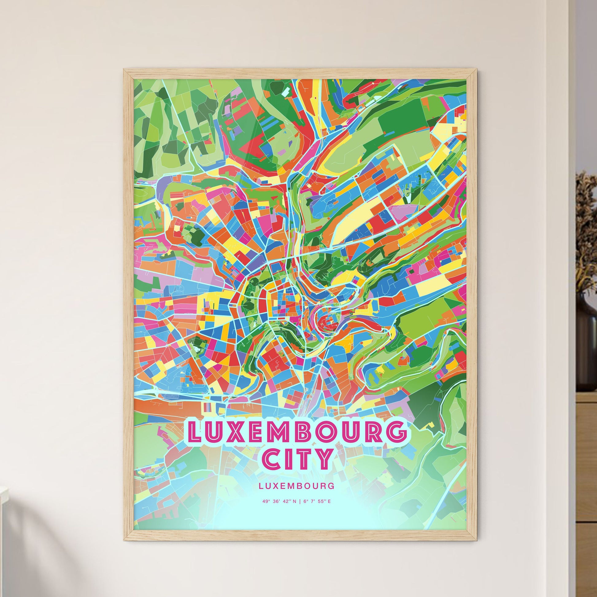 Colorful LUXEMBOURG CITY LUXEMBOURG Fine Art Map Crazy Colors
