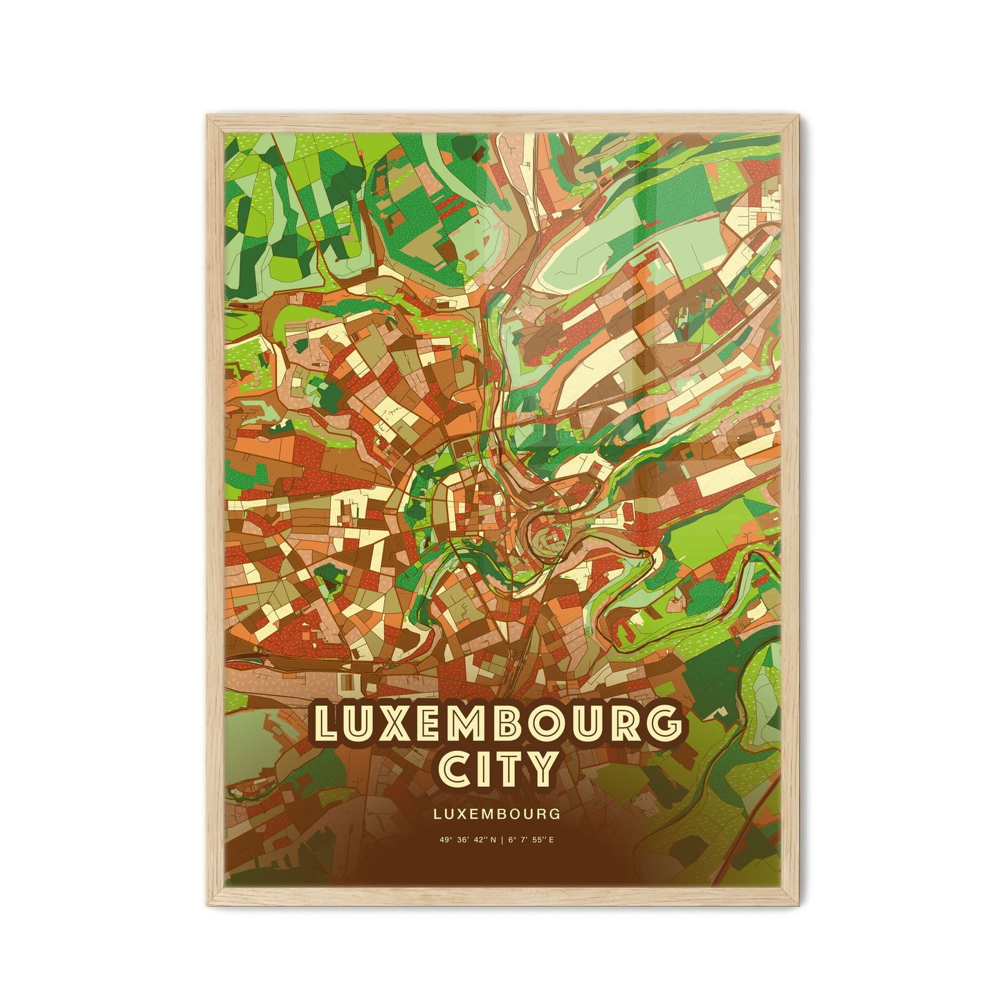 Colorful LUXEMBOURG CITY LUXEMBOURG Fine Art Map Farmhouse