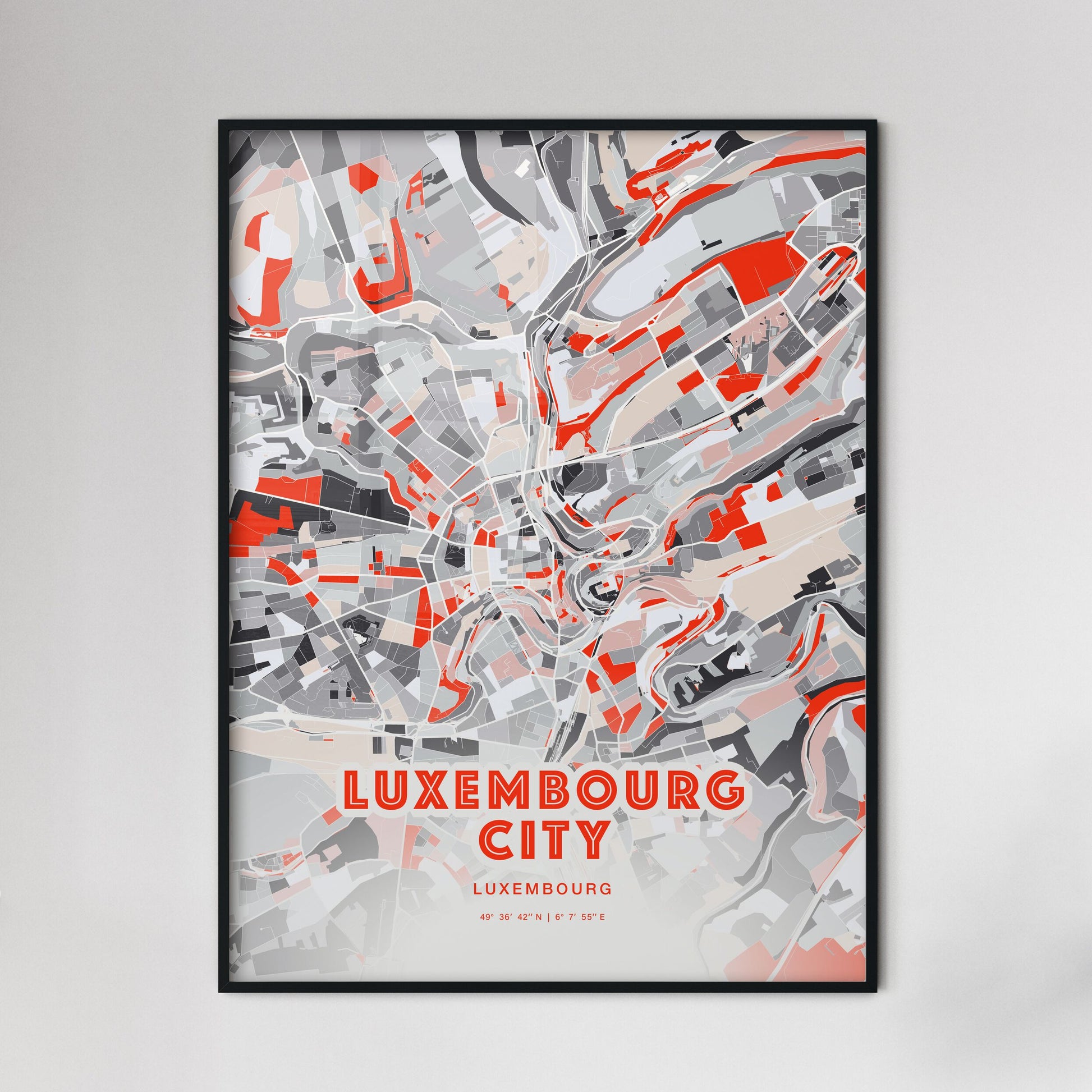 Colorful LUXEMBOURG CITY LUXEMBOURG Fine Art Map Modern