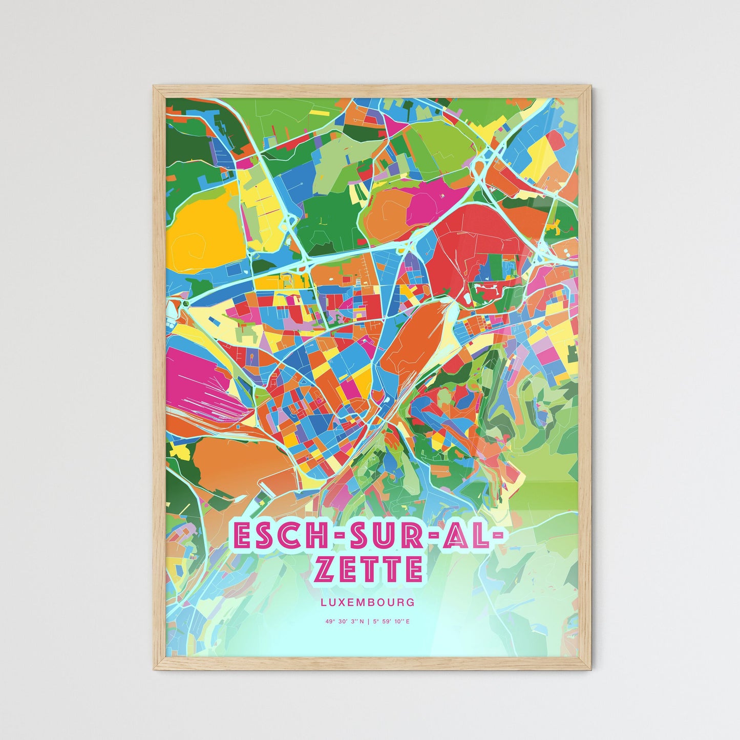 Colorful ESCH-SUR-ALZETTE LUXEMBOURG Fine Art Map Crazy Colors