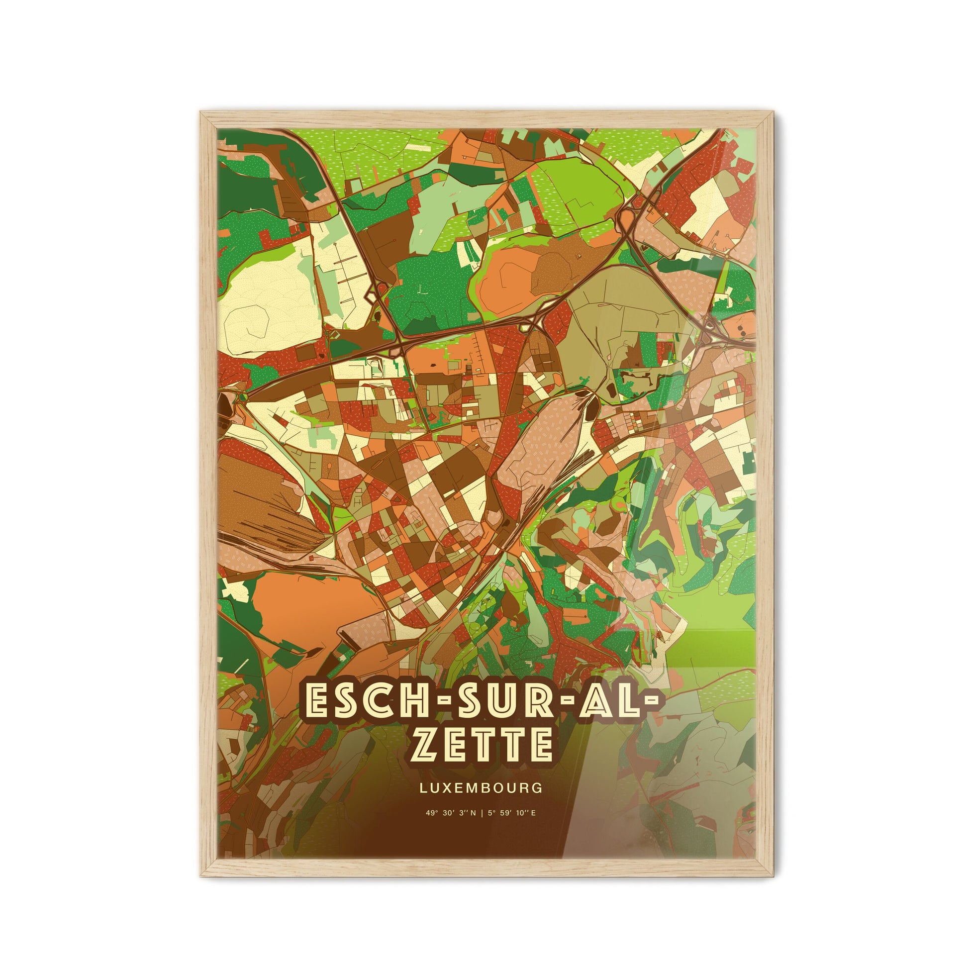 Colorful ESCH-SUR-ALZETTE LUXEMBOURG Fine Art Map Farmhouse