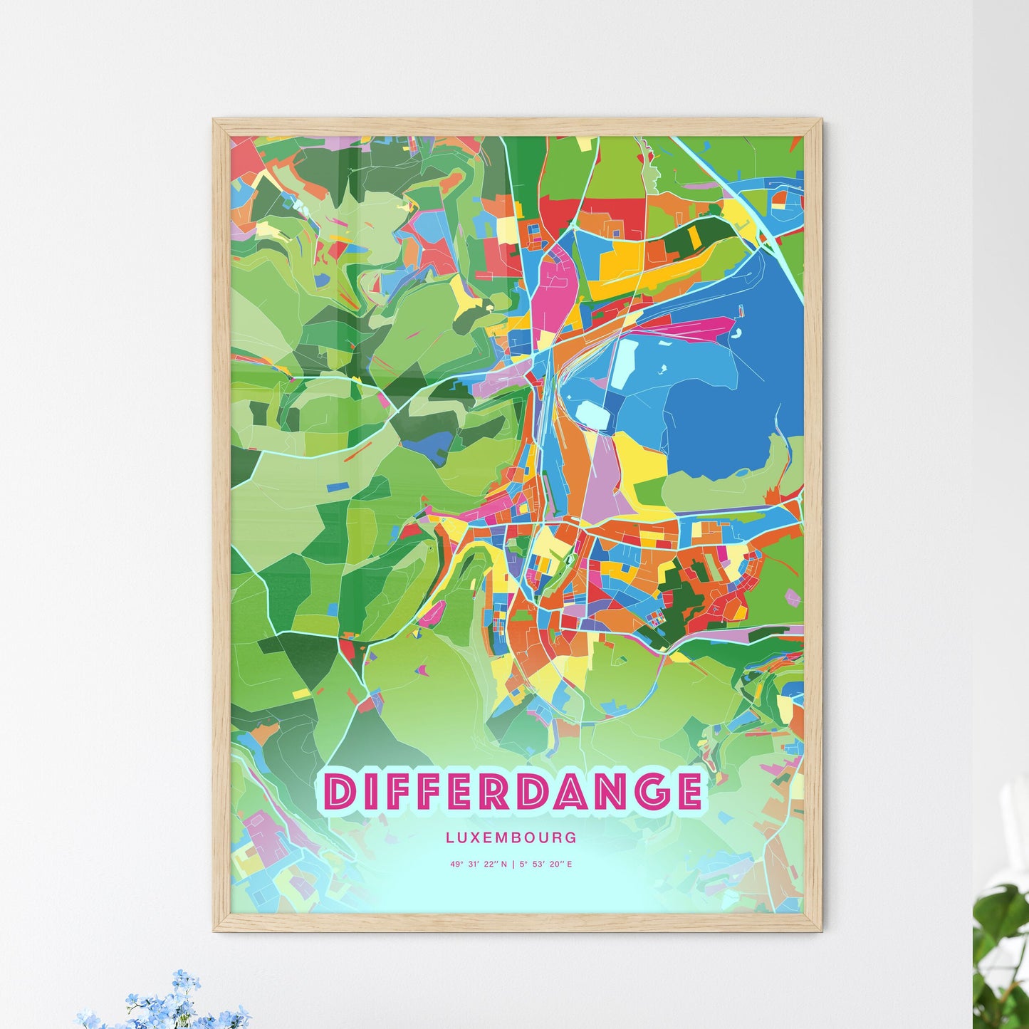 Colorful DIFFERDANGE LUXEMBOURG Fine Art Map Crazy Colors