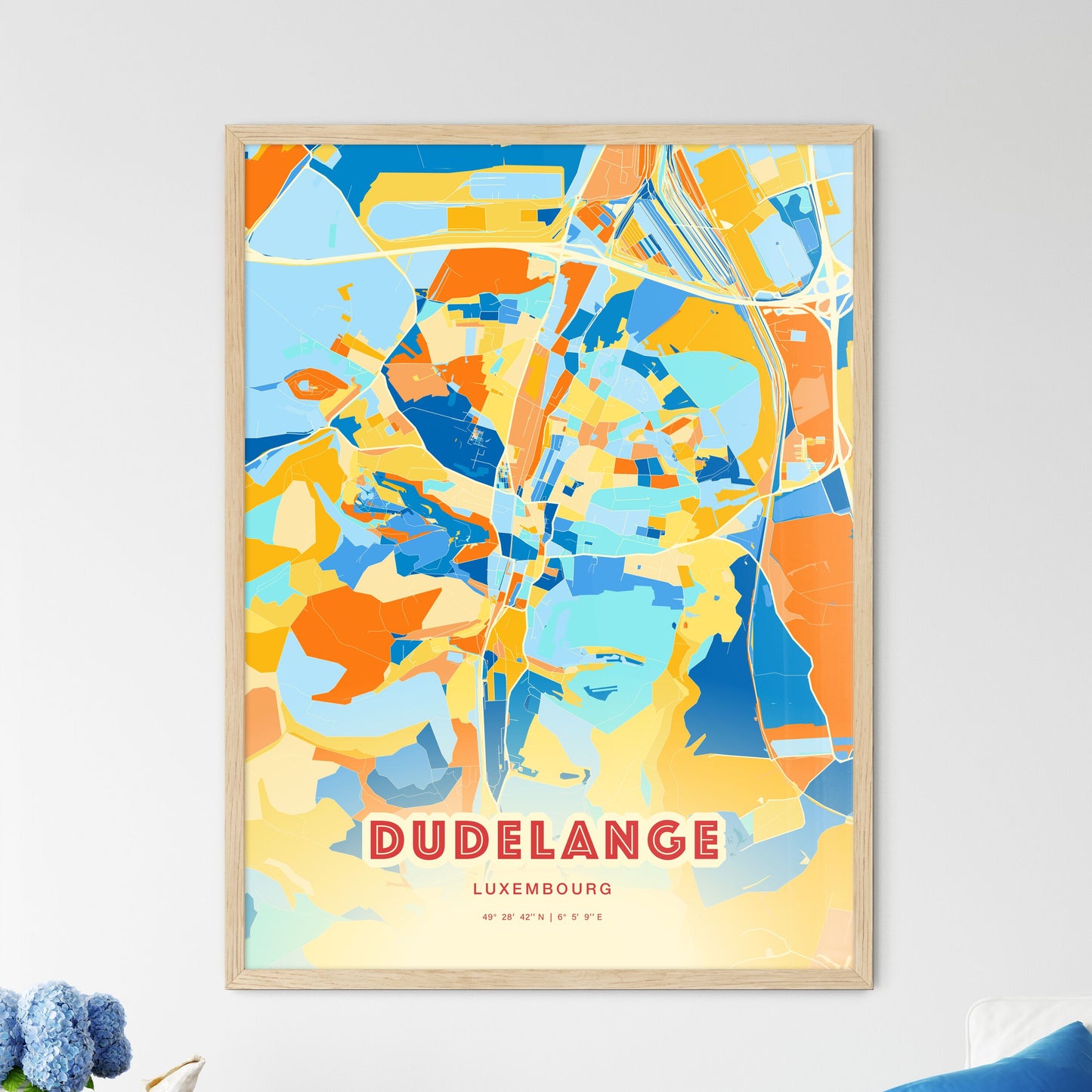 Colorful DUDELANGE LUXEMBOURG Fine Art Map Blue Orange