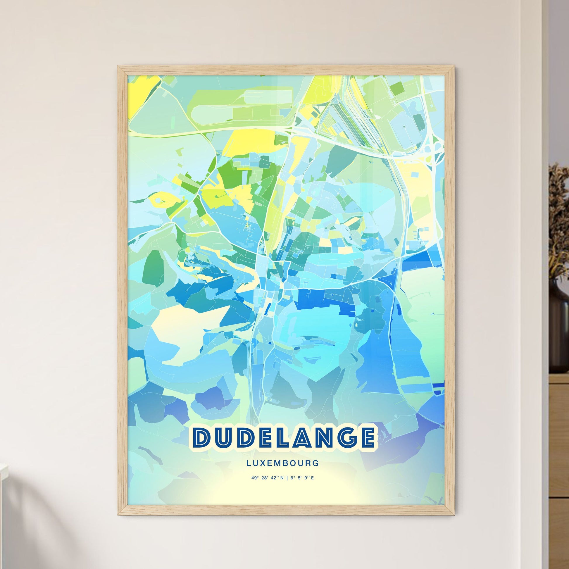 Colorful DUDELANGE LUXEMBOURG Fine Art Map Cool Blue