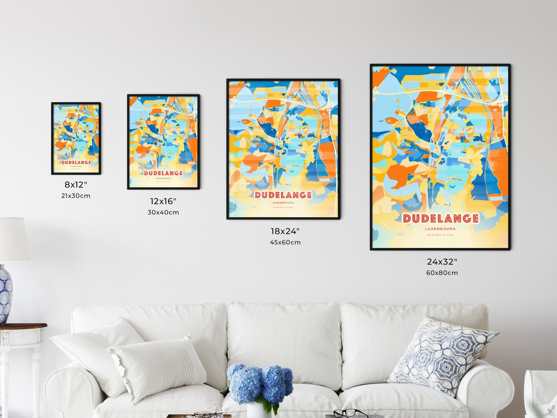 Colorful DUDELANGE LUXEMBOURG Fine Art Map Blue Orange