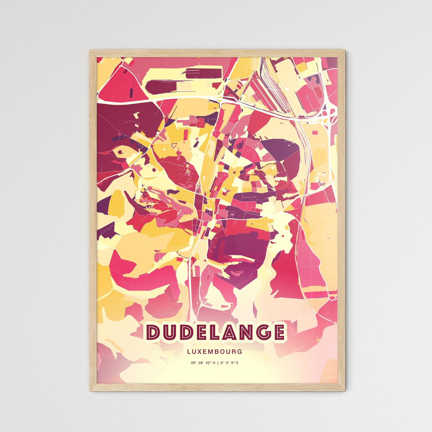 Colorful DUDELANGE LUXEMBOURG Fine Art Map Hot Red