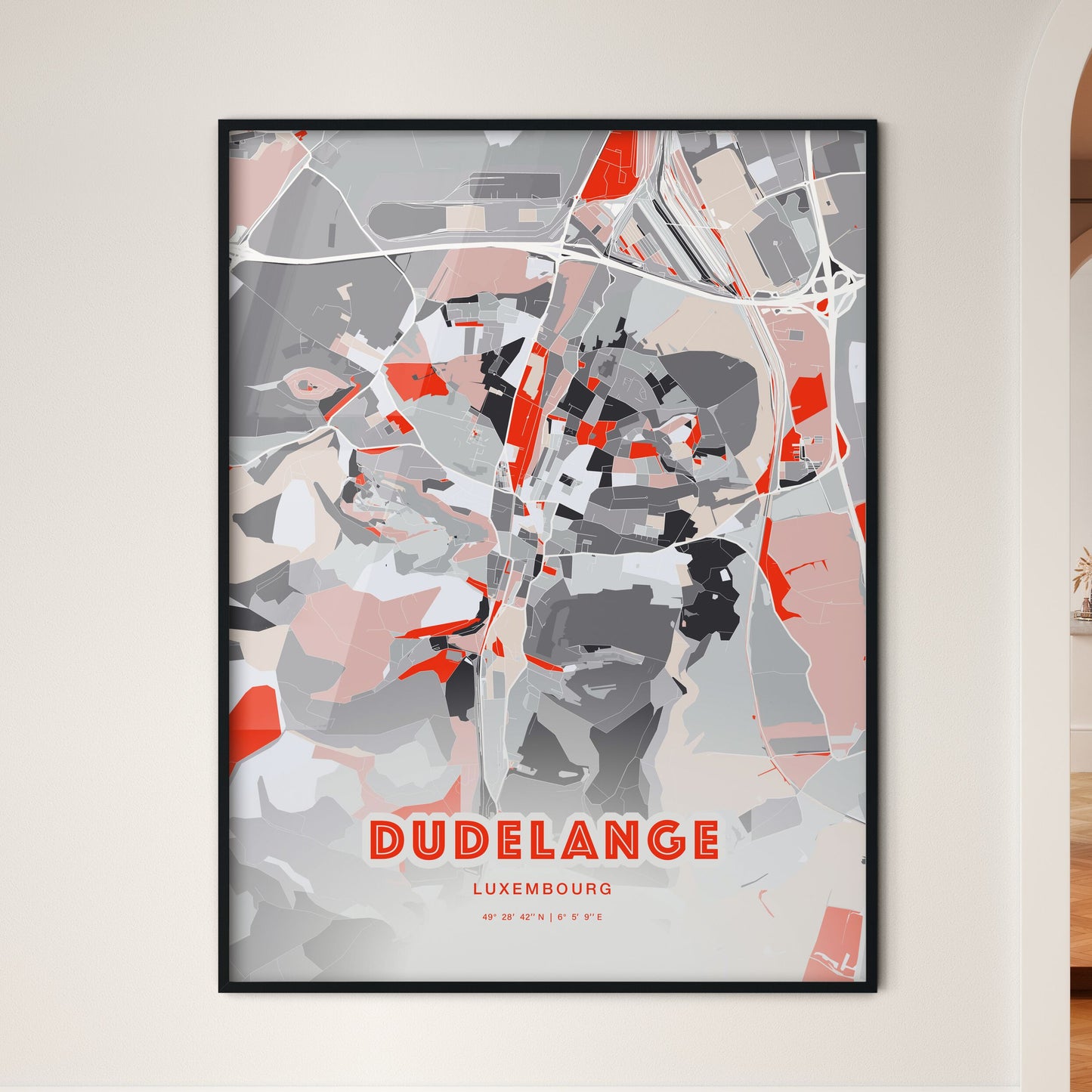 Colorful DUDELANGE LUXEMBOURG Fine Art Map Modern