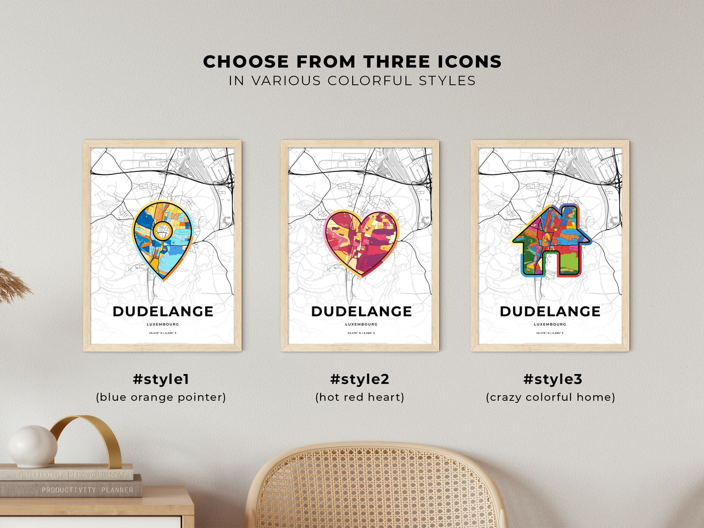 Dudelange Luxembourg maps with colorful icons