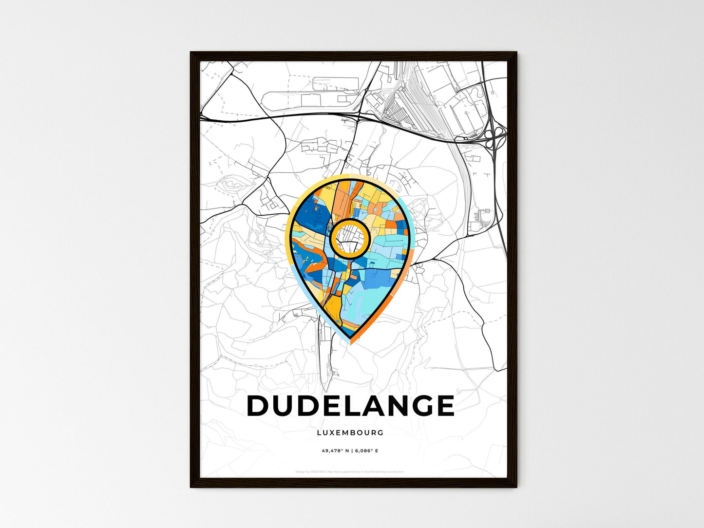 Dudelange Luxembourg wedding art map with pointer icon