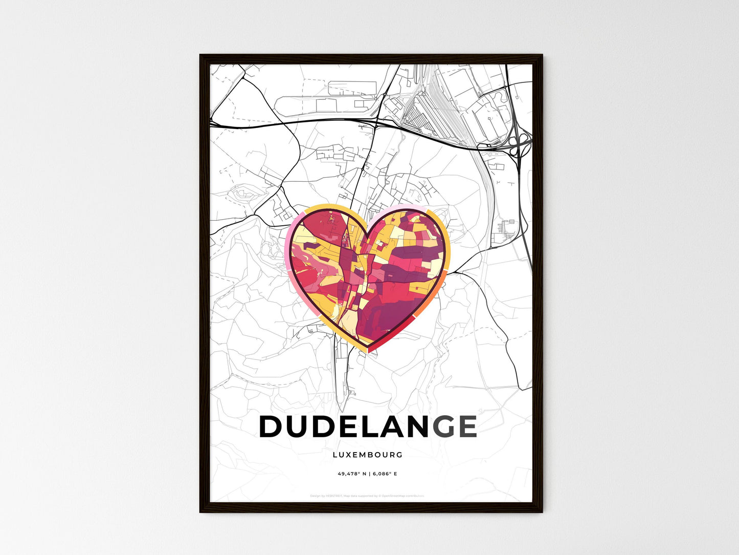 Dudelange Luxembourg wedding art map with heart icon