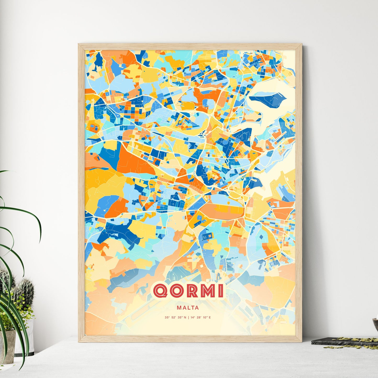 Colorful QORMI MALTA Fine Art Map Blue Orange