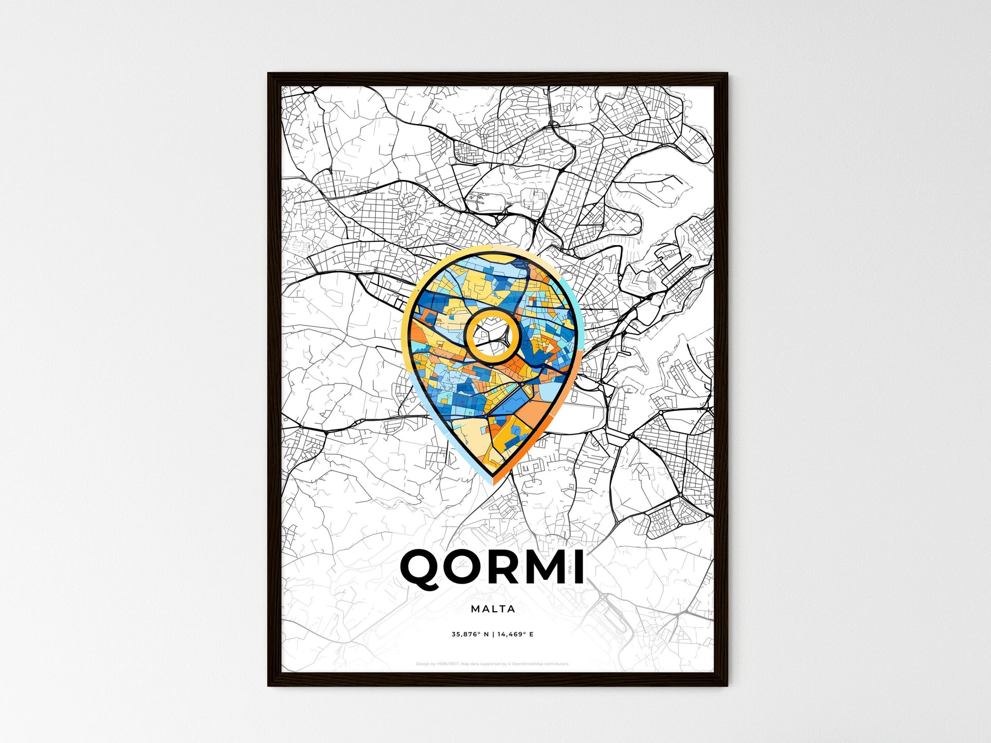 Qormi Malta wedding art map with pointer icon