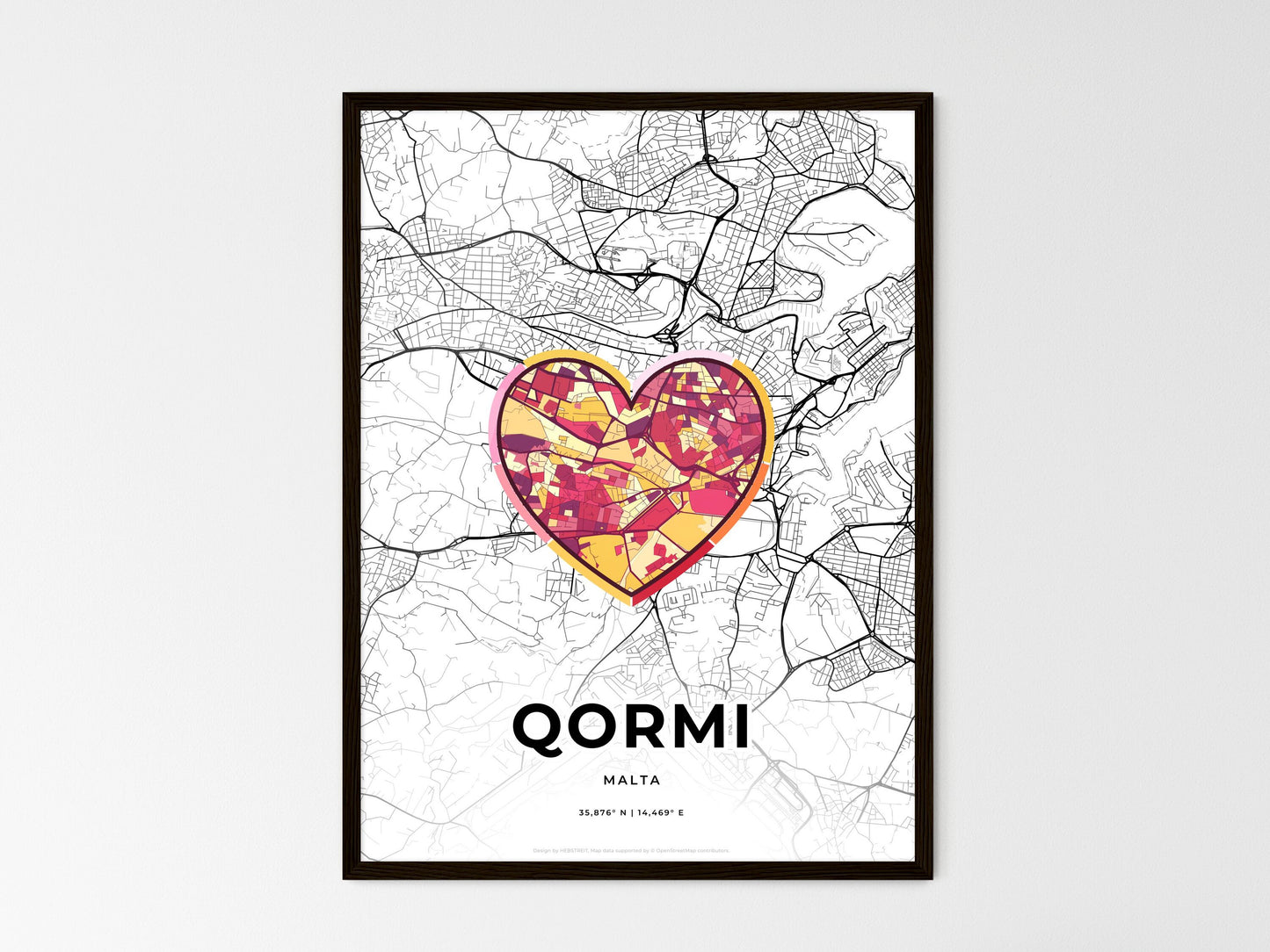 Qormi Malta wedding art map with heart icon