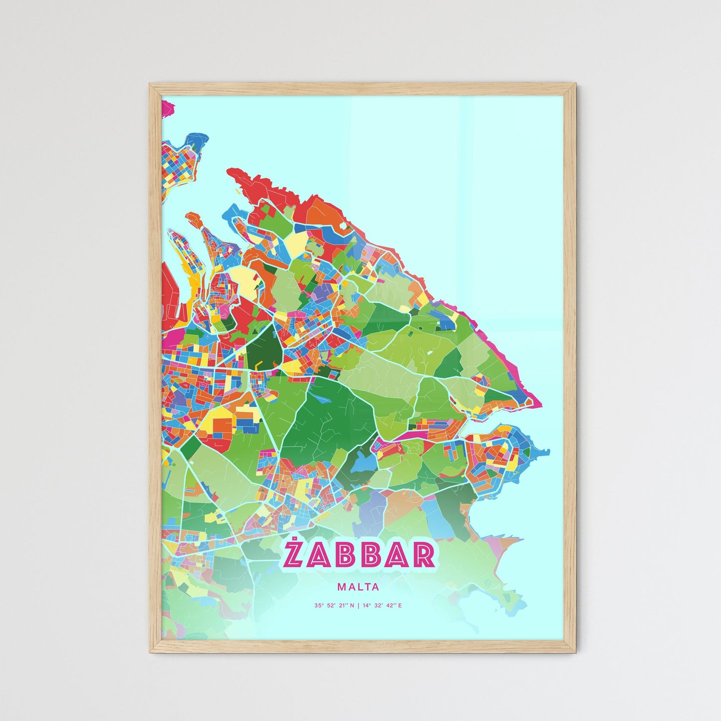 Colorful ŻABBAR MALTA Fine Art Map Crazy Colors