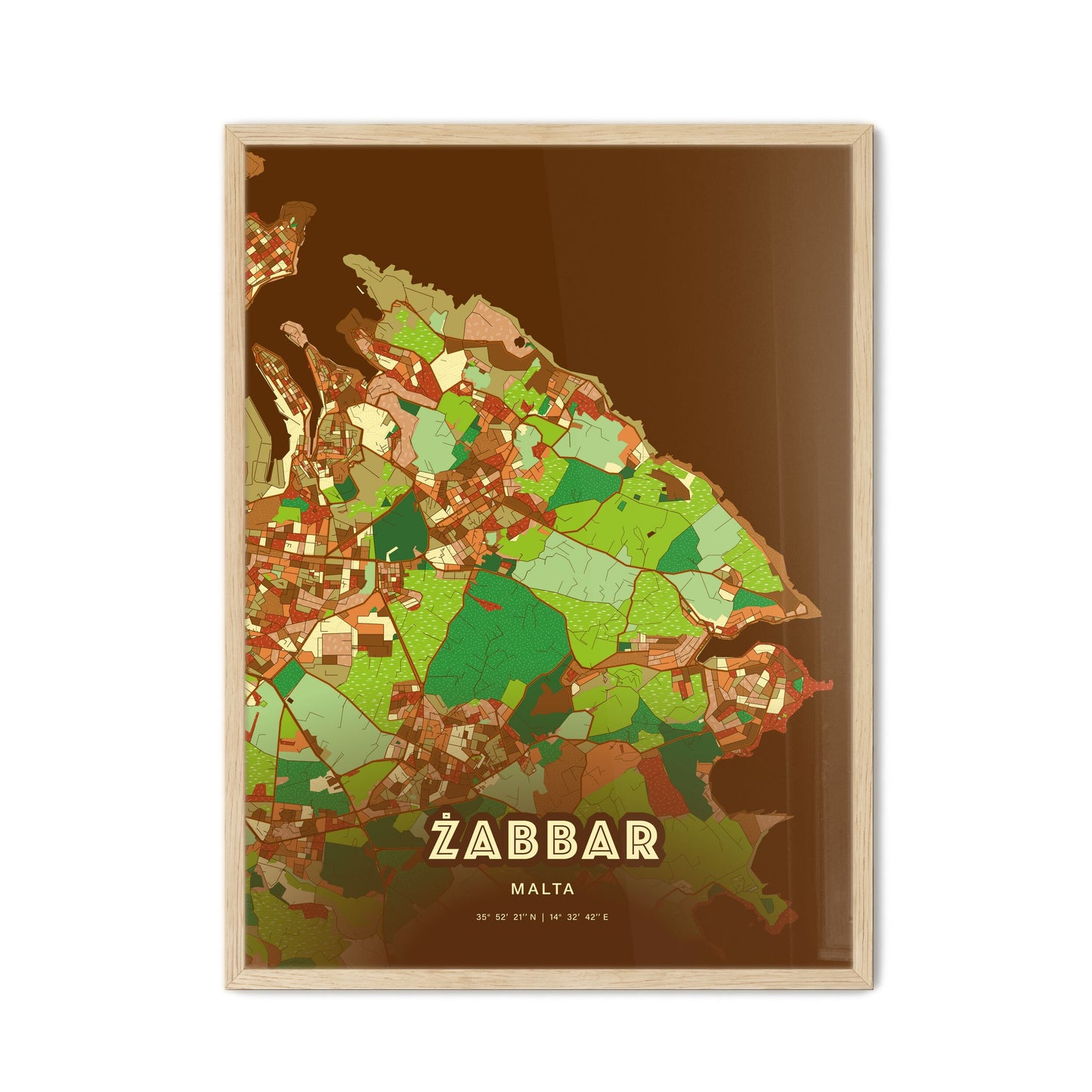 Colorful ŻABBAR MALTA Fine Art Map Farmhouse